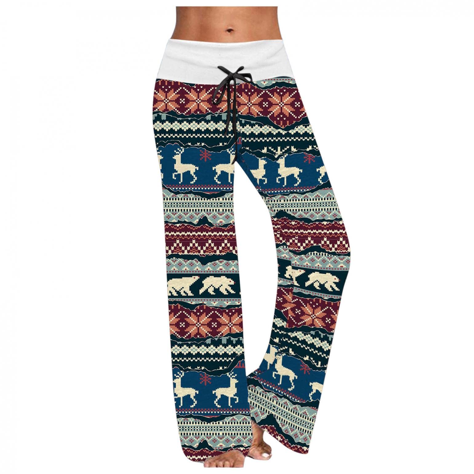 Masbird Women's Soft Wide Leg Sweatpants with Drawstring - Cozy Christmas Print Lounge Pants for Yoga, Exercise & Holiday Pajamas