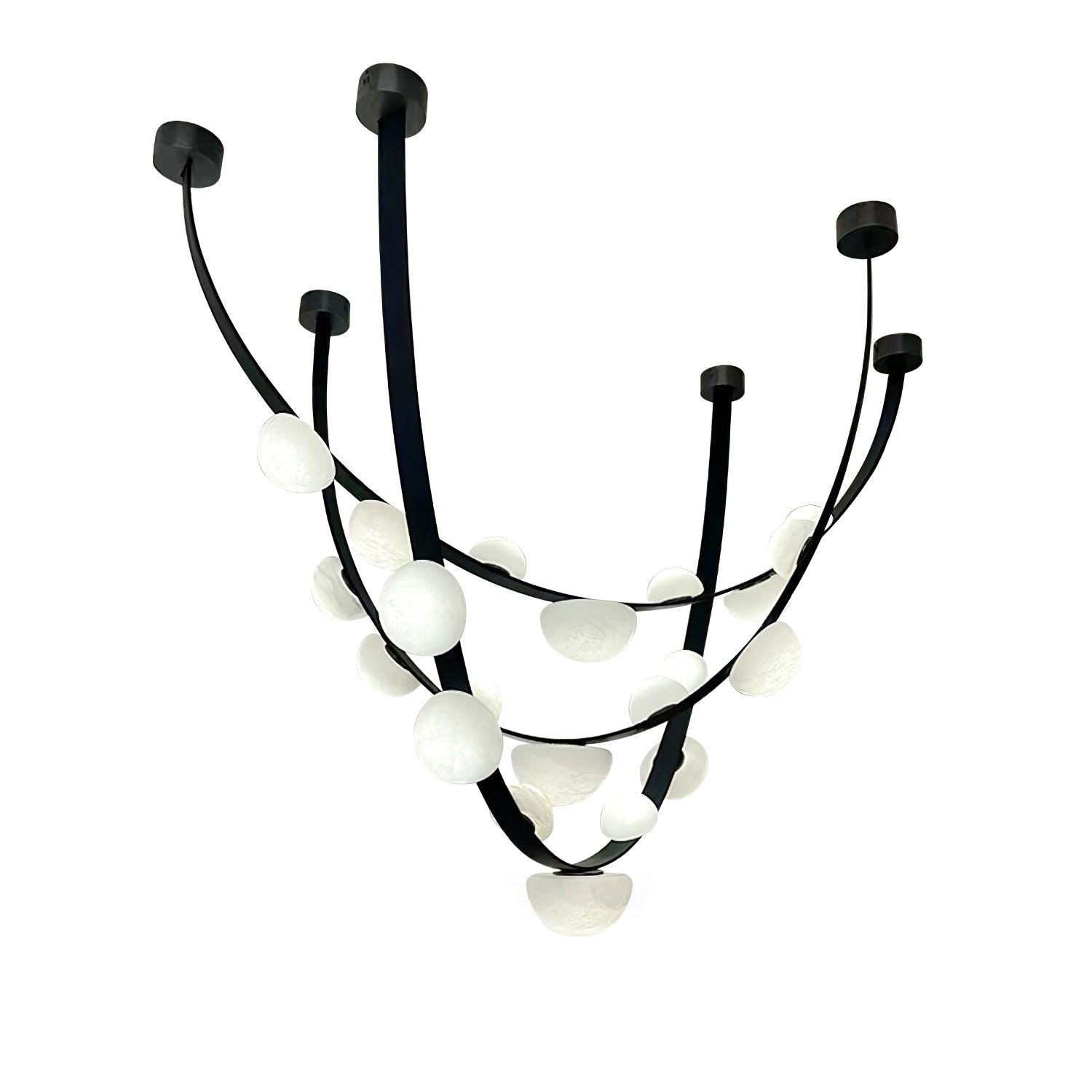 Elegant Alabaster Chandelier with Dew Drop Crystals - Perfect for Dining Room, Foyer, or Bedroom Lighting Decor
