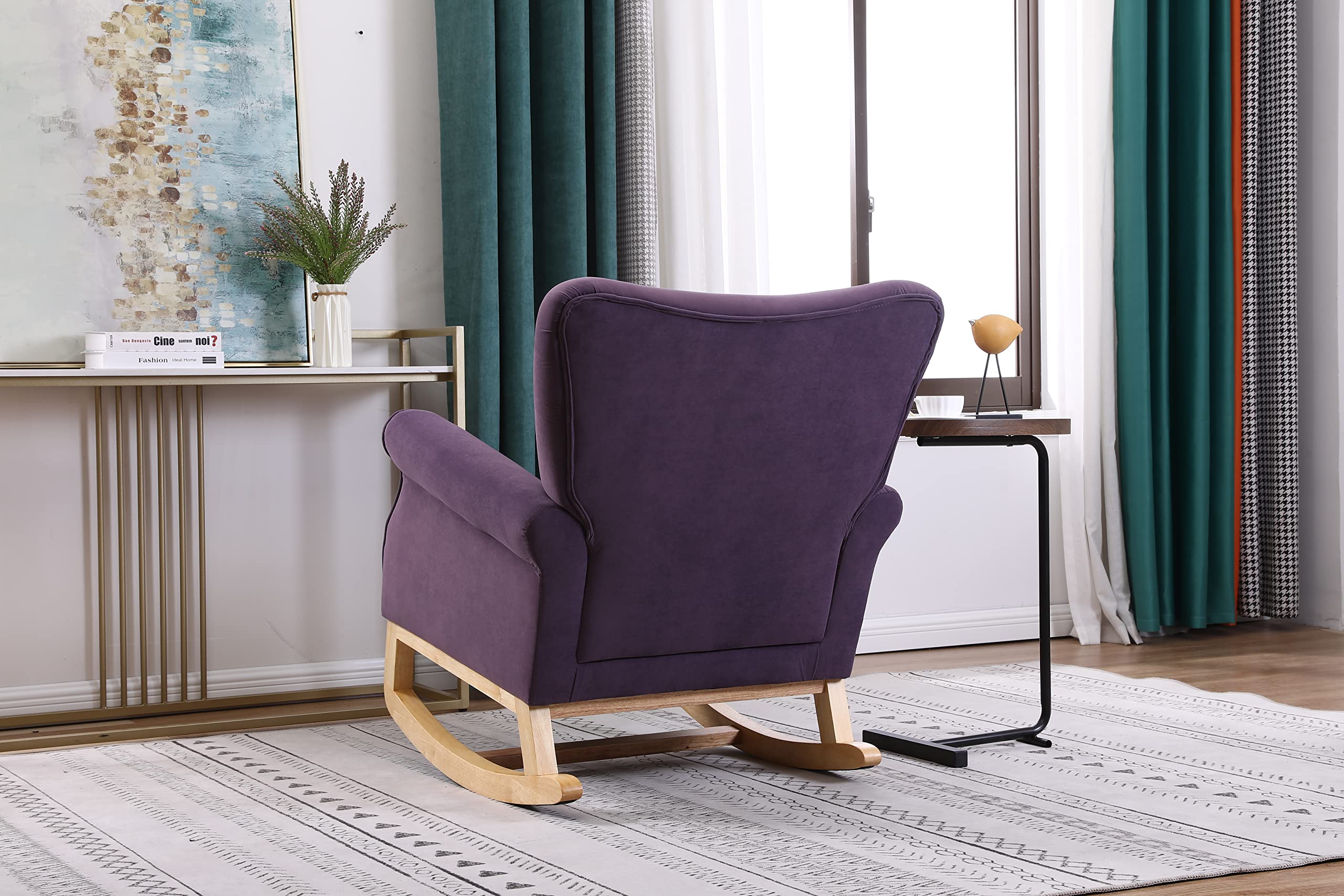 Nicbex High Back Rocking Chair - Velvet Upholstered Nursery Glider with Smooth Motion for Baby Room, Nursery or Breastfeeding - Soft Purple Rocking Chair for Comfortable Nursing & Relaxation