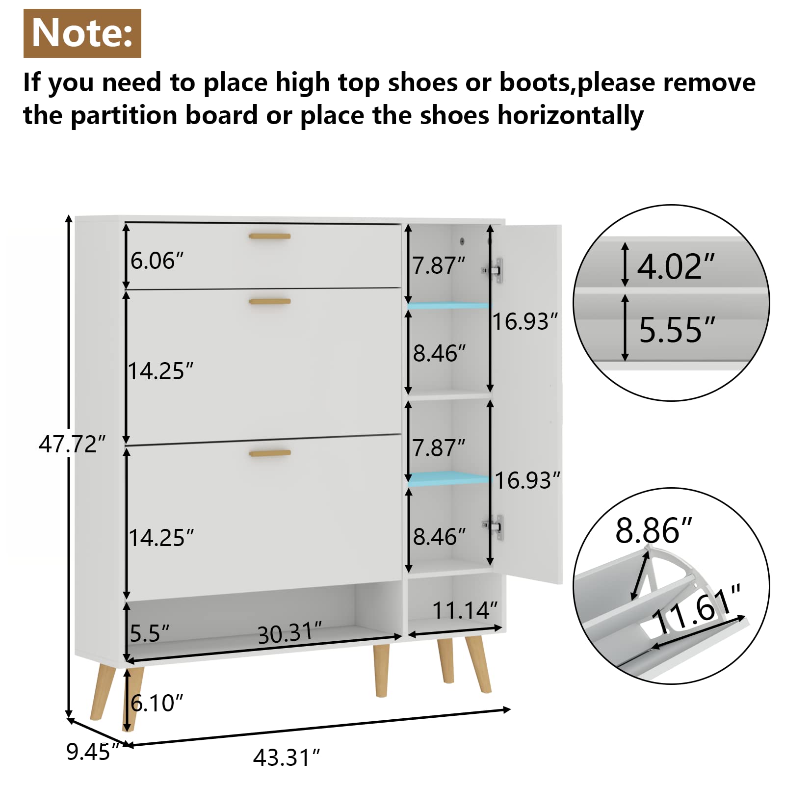 Shoe Rack Cabinet with 2 Flip Drawers - Narrow Entryway Storage for Shoes & Organizing