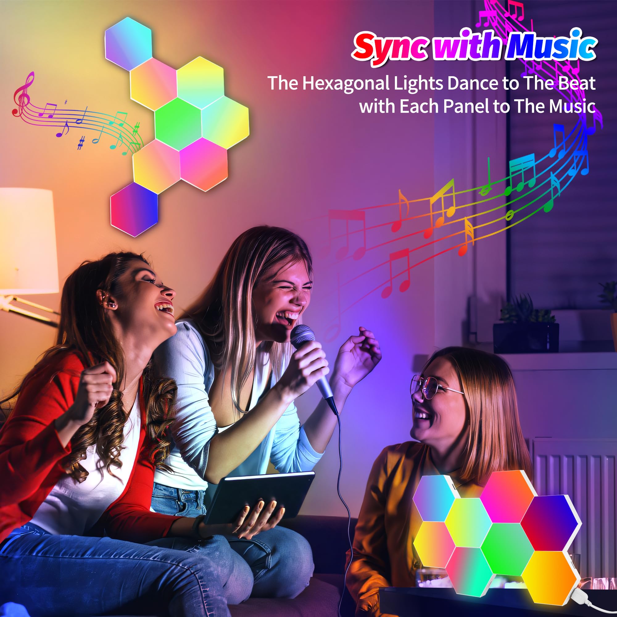 8 Pack DIY Hexagon LED Lights - Music Sync RGB Smart Wall Lights with APP Control for Gaming Room, Bedroom & Living Room Decor - Perfect for Parties, Home Theater & Ambient Lighting