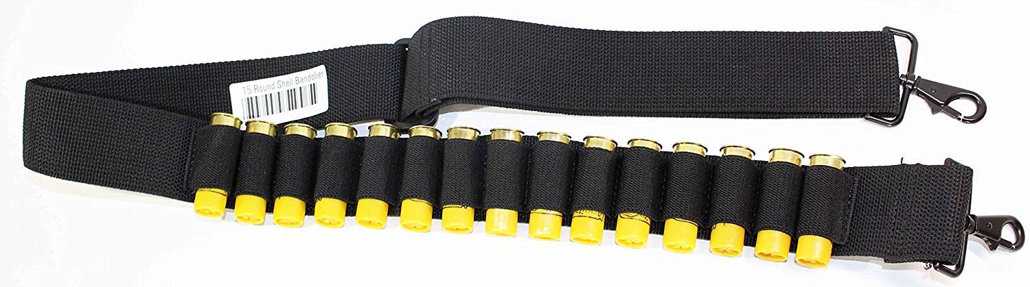 Trinity 15 Round Bandolier Ammo Shell Pouch with 2-Point Sling - Black Tactical Accessory for Mossberg 500 & Maverick 88 - Home Defense, Hunting, Military & Security Use - MOLLE Compatible Crossbody Shoulder Carrier