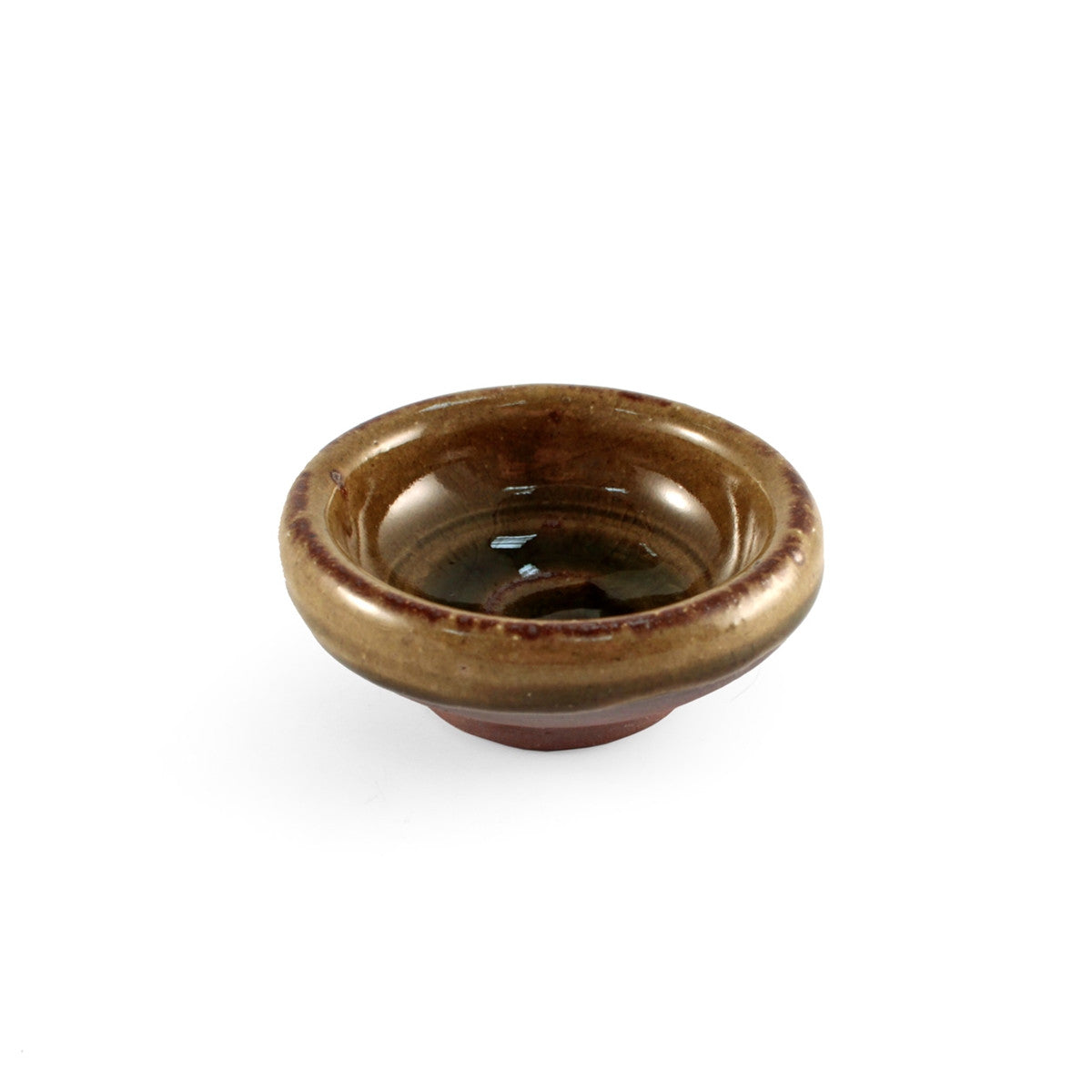 Japanese Brown Soy Sauce Dish with Oribe Green Swirl - 2.7 Inch Ceramic Dipping Bowl for Sushi, Dumplings & Asian Cuisine