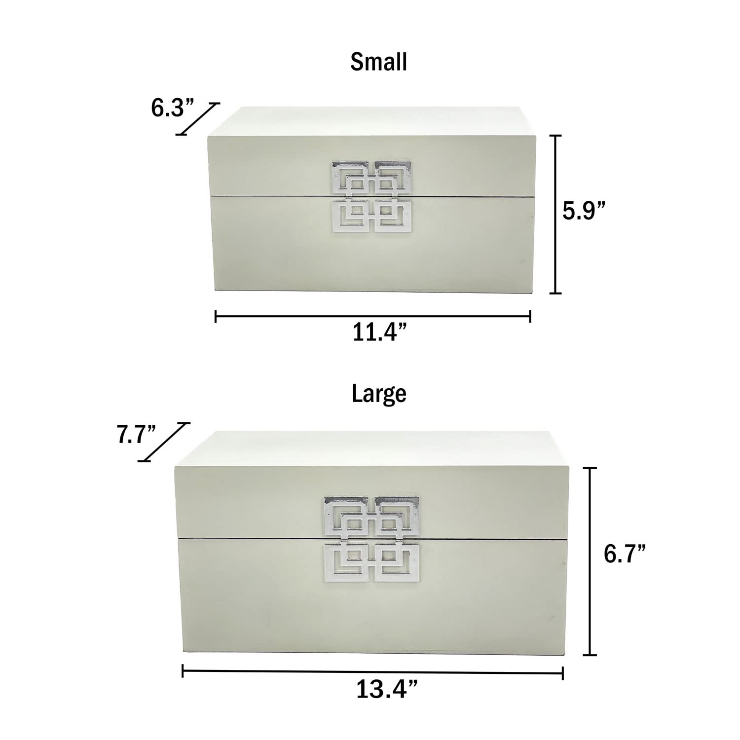Galt International Wooden Decorative Storage Box Set with Hinged Lid & Geometric Clasp - Classic Home Decor Organizer for Bedroom, Living Room & Office - Set of 2 (White & Silver) - Perfect for Jewelry, Keepsakes & Home Organization
