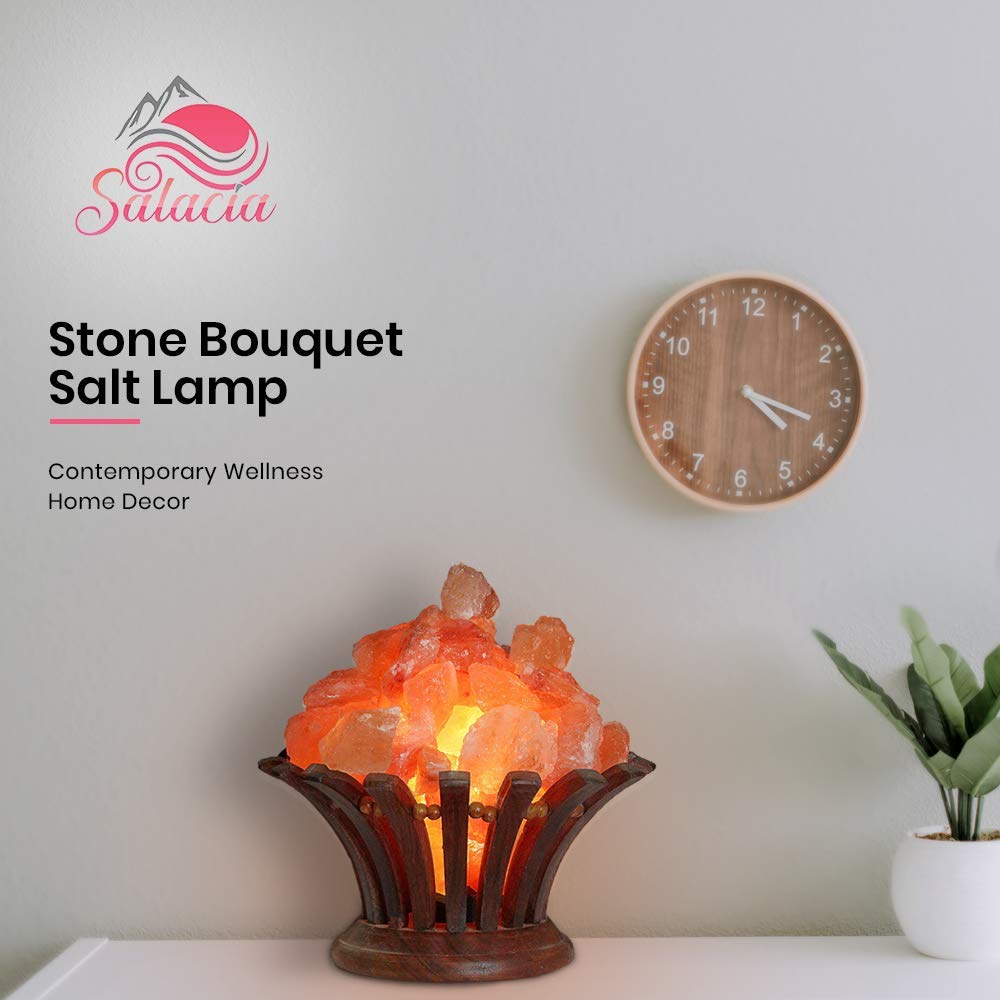 Himalayan Salt Lamp Bowl with Dimmer - 100% Natural Pink Salt Rocks & Neem Wood Basket - Premium Quality Wood Base Light for Home Decor, Yoga Studio, Meditation Room & Spa Relaxation