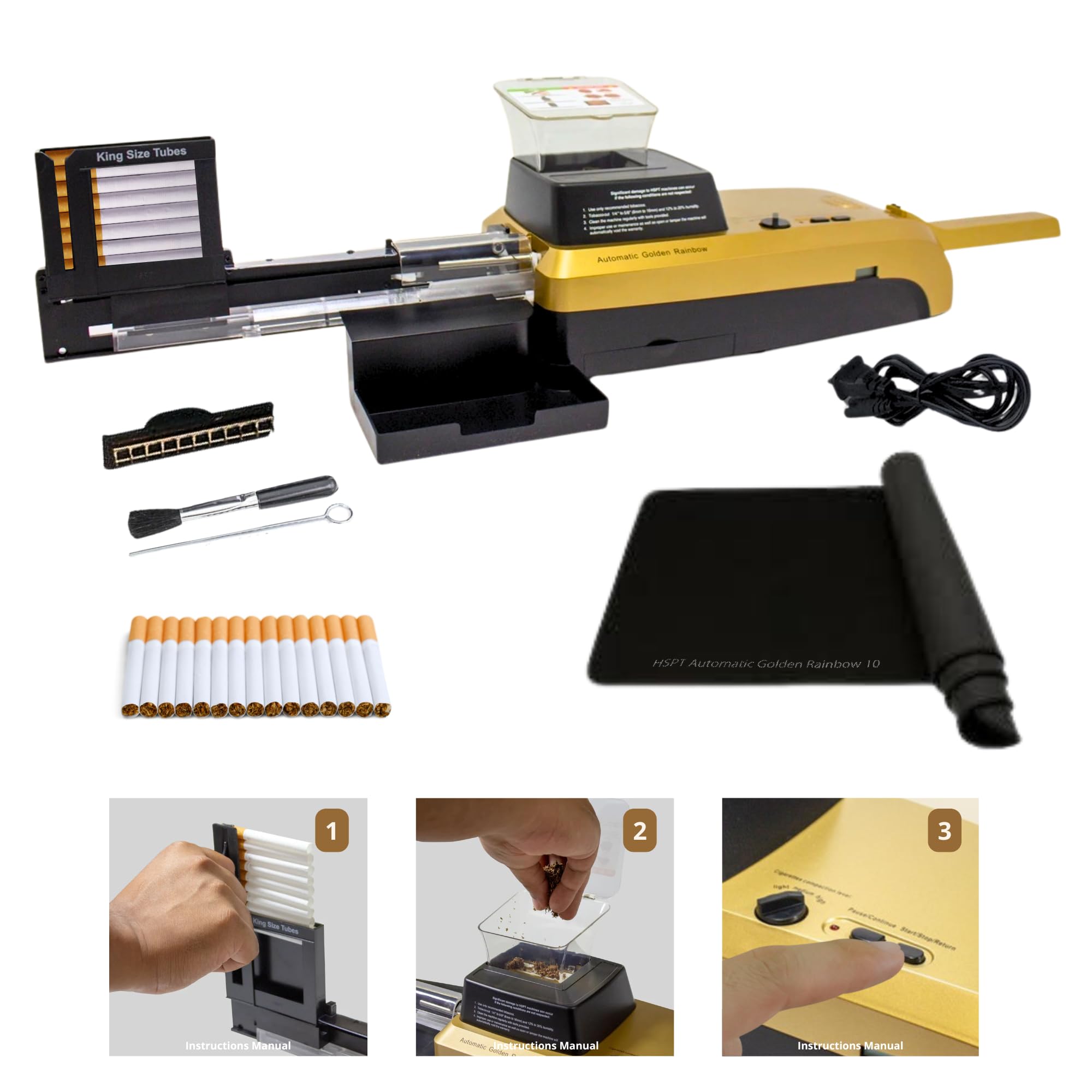 Fully Automatic Electric Cigarette Rolling Machine - Adjustable Density King Size Tobacco Injector with Counter & Jam Protection (Loads 10 Tubes) | Perfect for DIY Cigarettes, Home Use & Tobacco Enthusiasts