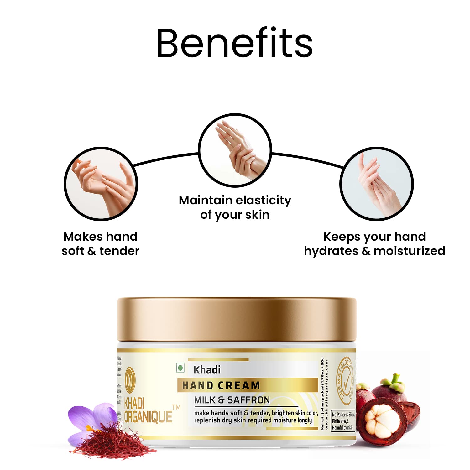 Khadi Organique Milk & Saffron Hand Cream for Dry, Rough Skin - 50GM | Natural Moisturizer for Cracked Hands | Perfect for Winter Care & Daily Hydration