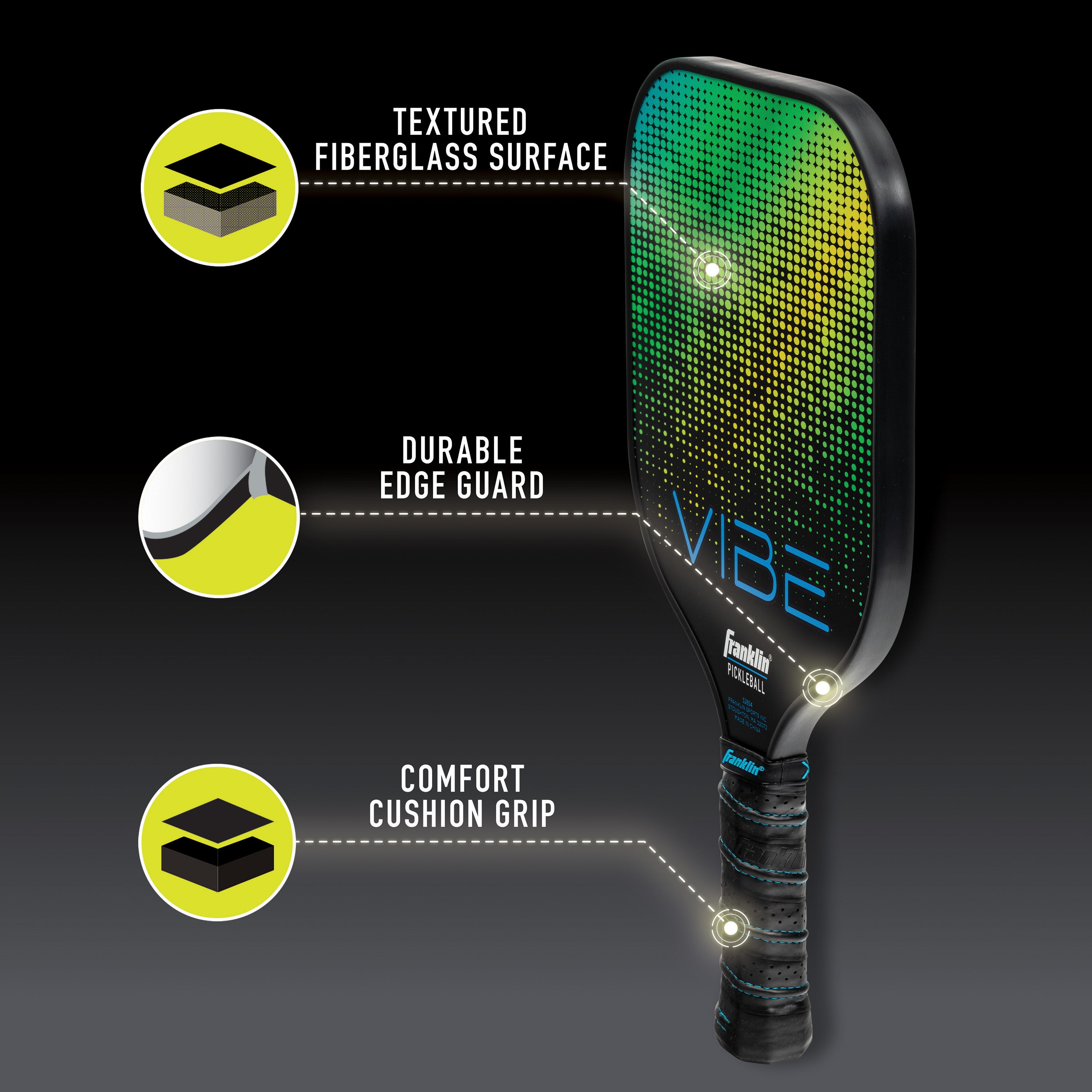 Franklin X Vibe Pickleball Paddle - Premium Graphite Paddle with Cushion Grip for Enhanced Control | Perfect for Recreational & Competitive Play, Outdoor & Indoor Court Games