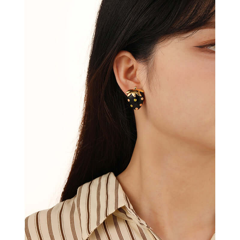 Stylish Black Strawberry Stud Earrings for Women | DMS294 | Perfect for Casual Wear, Parties & Gifts