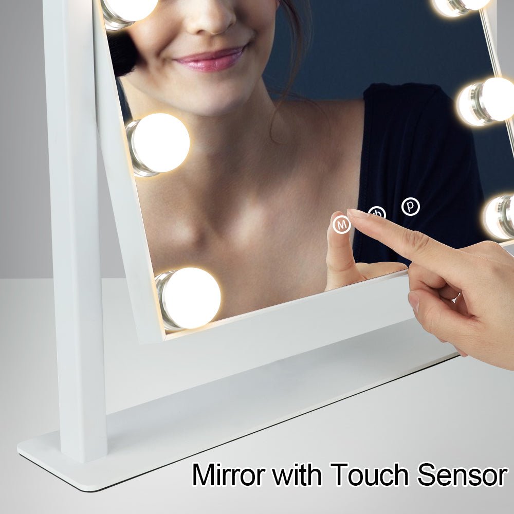 Depuley 18 x 17 Inch Lighted Makeup Mirror with 12 Dimmable LED Bulbs - 3 Color Lighting, 10X Magnification, 360° Swivel & Touch Control (47 x 44 cm) - Perfect for Vanity, Dressing Room & Professional Makeup Application