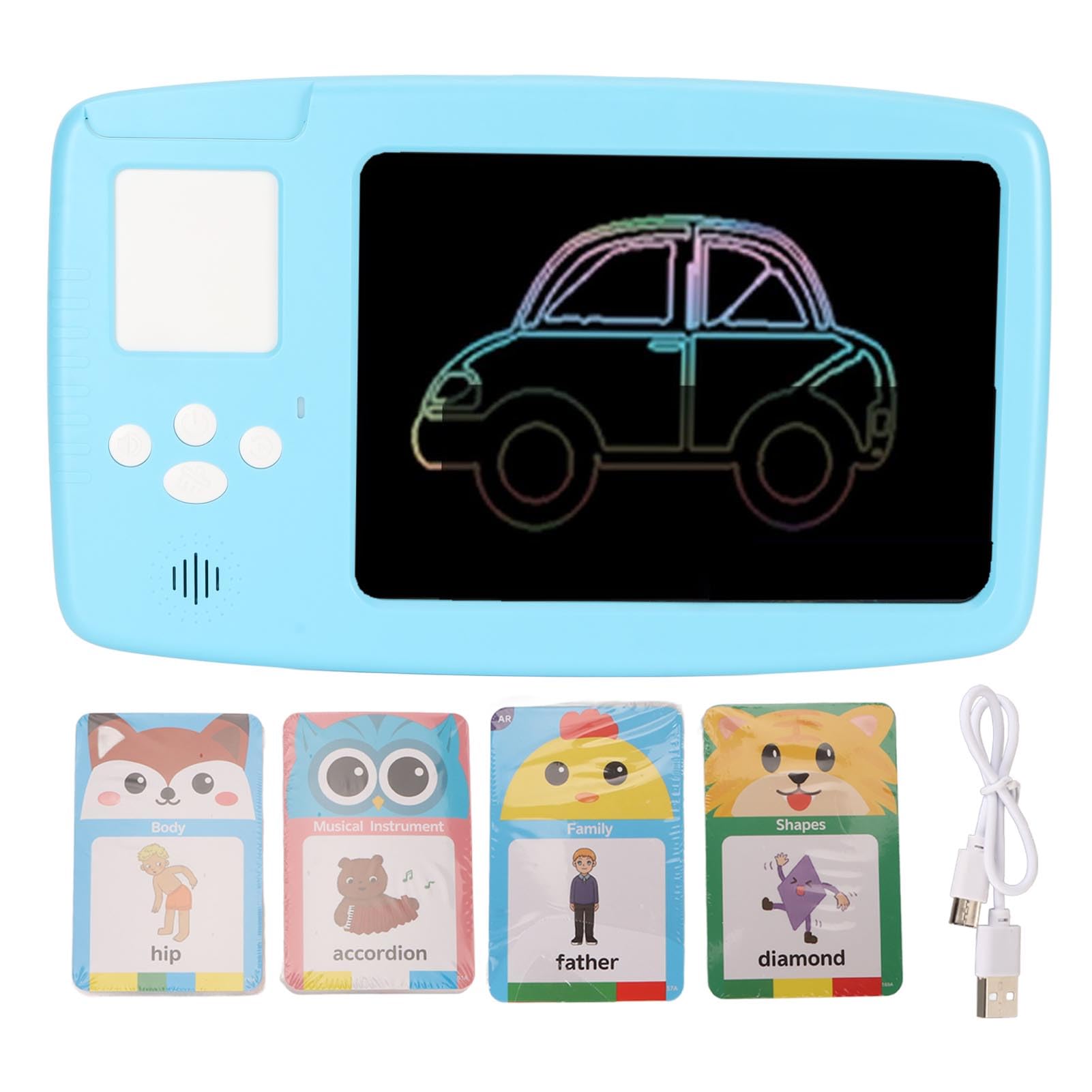 8.5 Inch LCD Writing Tablet with Stylus - Portable Drawing Board for Kids, Includes 112 Learning Cards & Built-in HiFi Speaker - Perfect for Kindergarten Classroom, Travel & Home Learning (Blue)