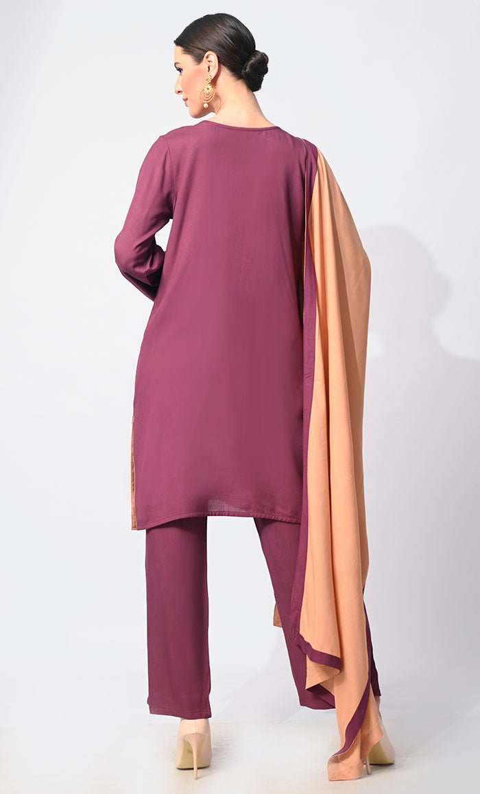 Embellished Wine Salwar Kameez with Dupatta 3Pc Set - Elegant Indian Ethnic Outfit for Women | Perfect for Weddings, Festivals & Special Occasions