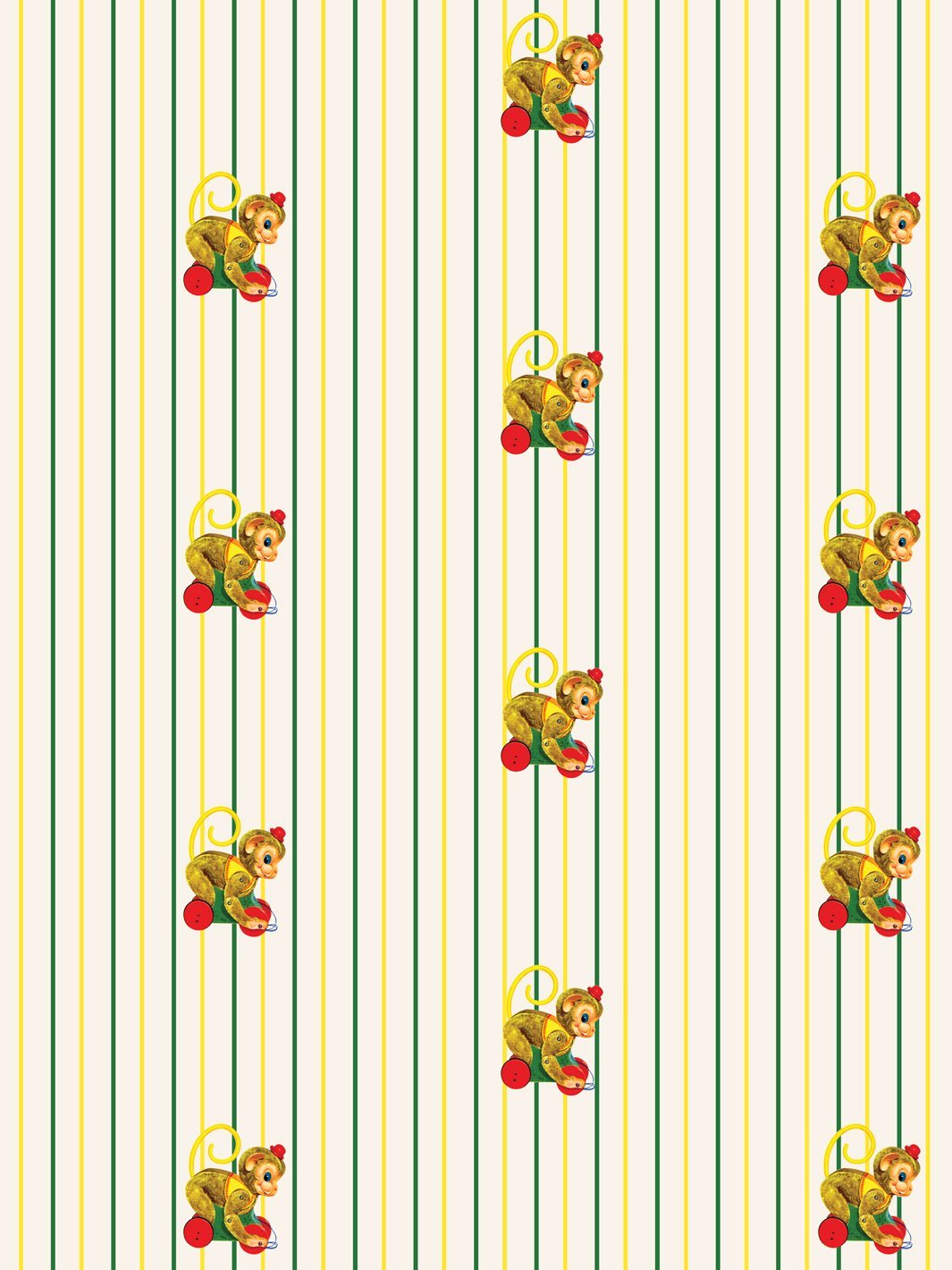 Fisher Price™ Chatter Monkey Stripes Wallpaper - Off White | Nursery Decor, Kids Room Design, Playroom Accent Wall