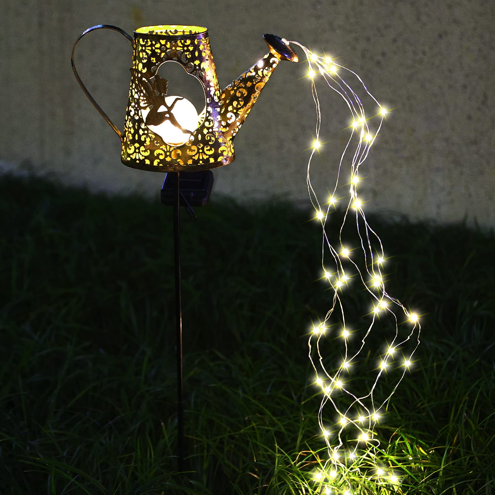 Solar Watering Can with Warm White LED Lights - Outdoor Waterproof Fairy Garden Decor for Pathway, Yard, Lawn & Patio - Perfect Gardening Gifts for Women, Mom, Grandma - Ideal for Birthday, Mother's Day & Home Garden Decoration