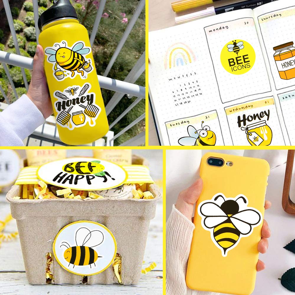 QTL 50Pcs Cute Honey Bee Stickers for Kids - Waterproof Vinyl Decals for Laptop, Water Bottle, Notebook | Fun School Supplies & DIY Crafts for Teens, Girls & Boys