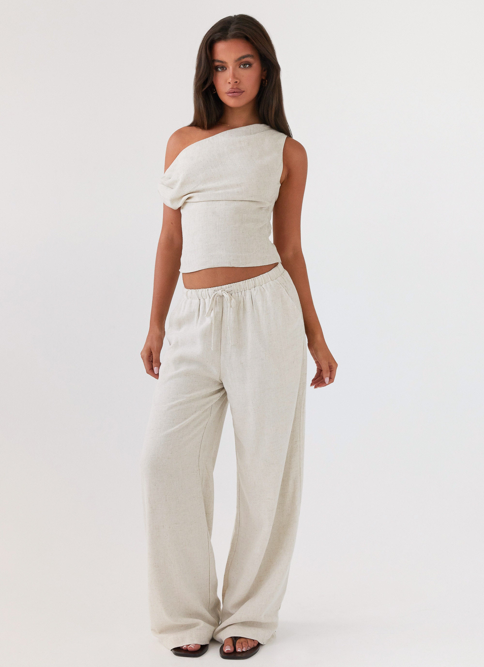 Fresh Face Linen Pants for Women - Soft & Breathable Oatmeal Color Loungewear - Perfect for Yoga, Travel & Relaxation at Home