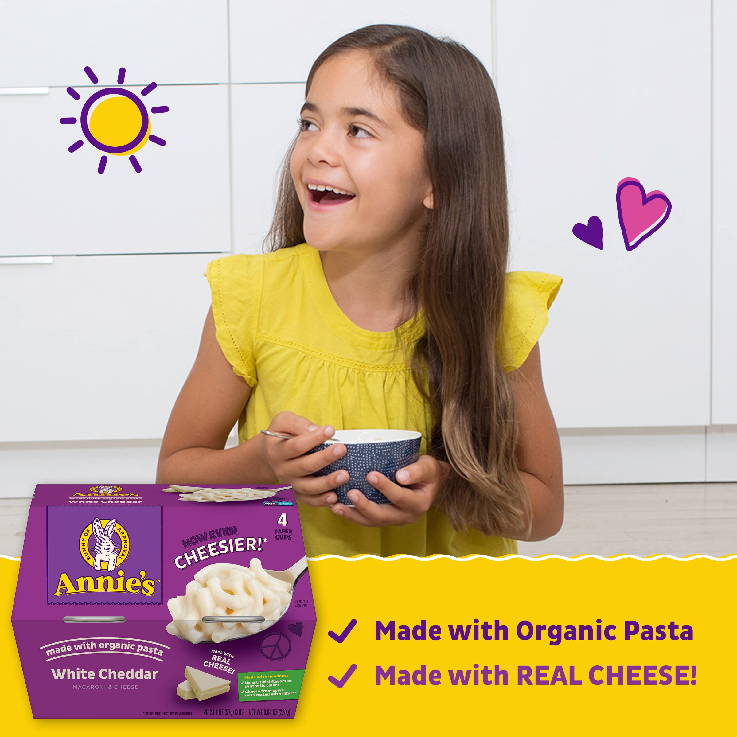 Organic White Cheddar Microwave Mac and Cheese | Annie's Real Cheese Pasta | Quick Dinner Side & Snack | 4 Cups (8.04 oz) | Perfect for Busy Weeknights, Kids Lunches & Comfort Food Cravings
