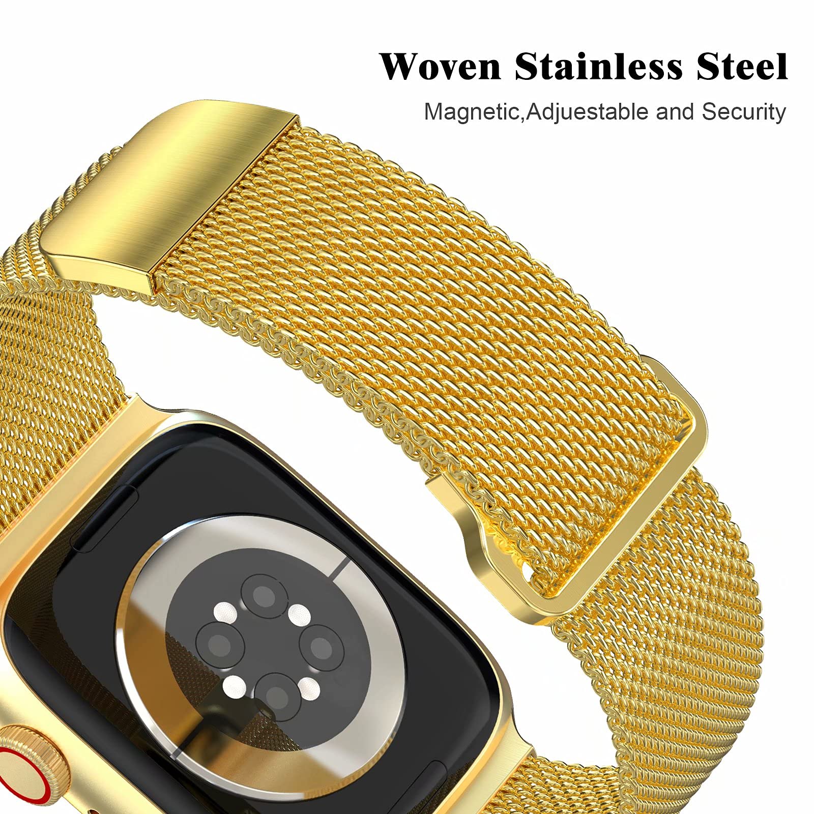 Premium Stainless Steel Milanese Loop Band for Apple Watch 42mm - Magnetic Closure Replacement Strap Compatible with iWatch Series 10/9/8/7/6/5/4/3/2/1 & SE - Gold (Men & Women) - Perfect for Workouts, Office & Everyday Wear