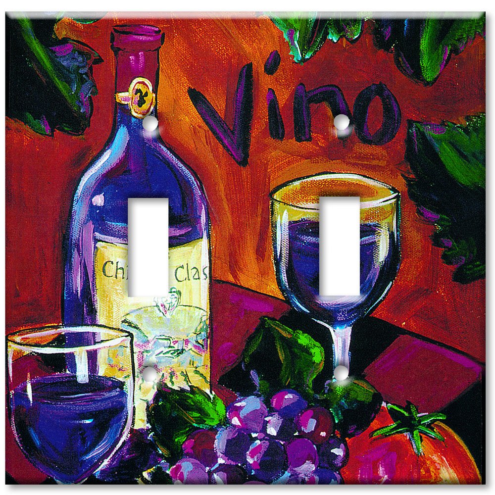 Decorative Metal Wall Plate - Double Gang Toggle Switch Cover - Vino Design - Made in USA - Perfect for Home, Office & Restaurant Decor