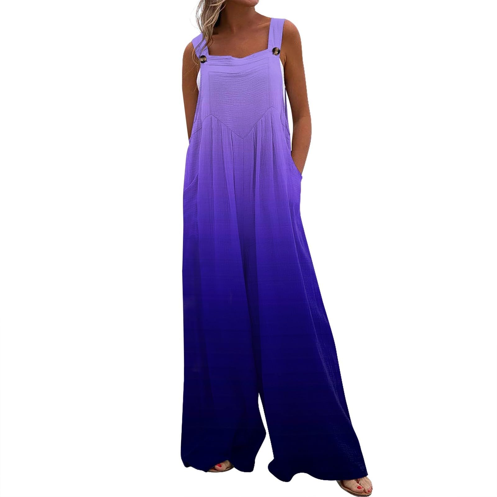 Women's Wide Leg Overalls - Casual Sleeveless Jumpsuit with Pockets for Summer Outings