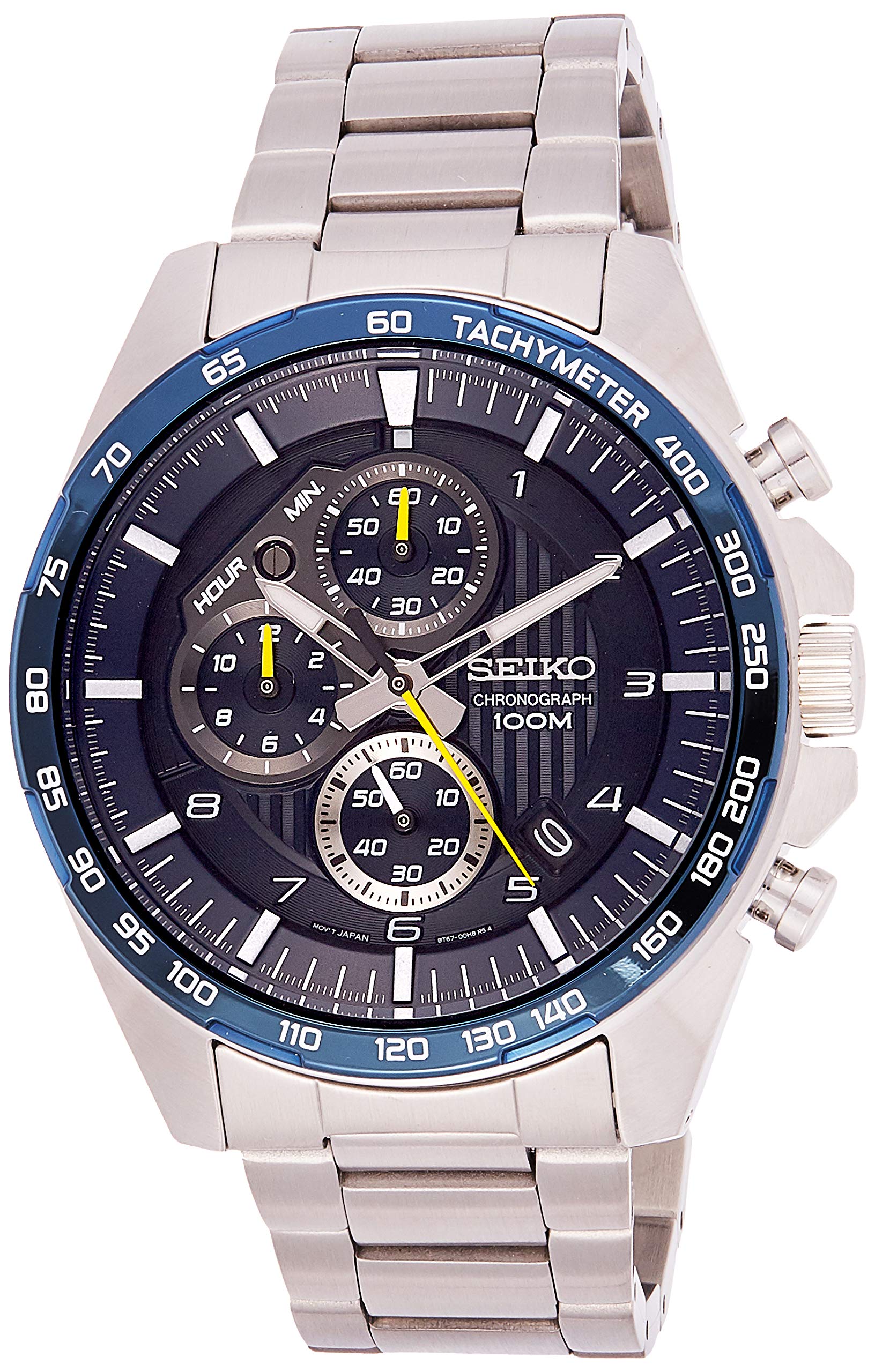 SEIKO SSB321P1 Chronograph Sports Watch for Men - 100m Water Resistant Blue Dial Stainless Steel Watch for Racing, Diving & Outdoor Activities