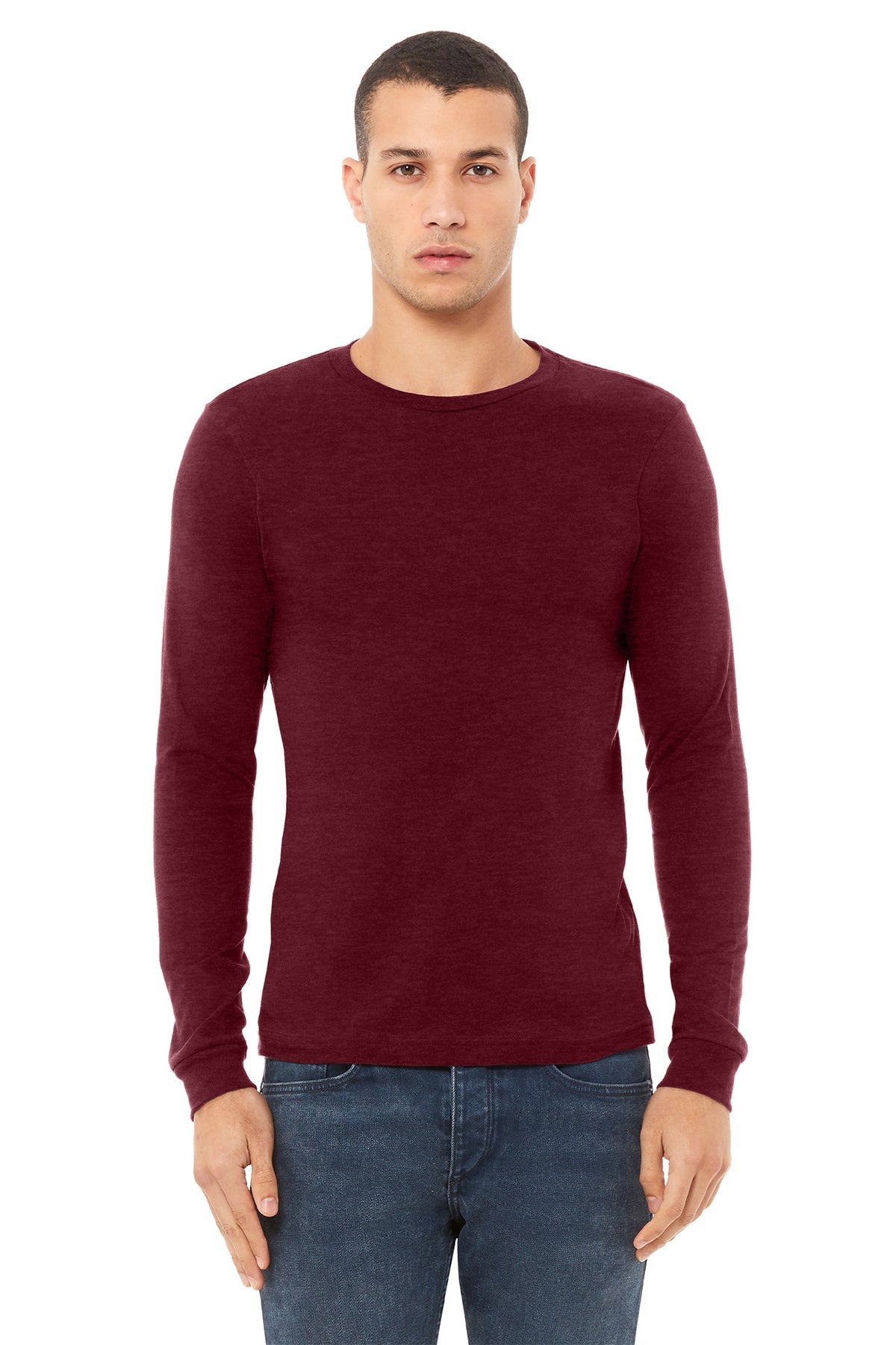 Bella Canvas Unisex Heather Long Sleeve T-Shirt - Soft Cotton Crewneck Tee for Men & Women - Cardinal Red - Perfect for Casual Wear, Layering & Everyday Comfort