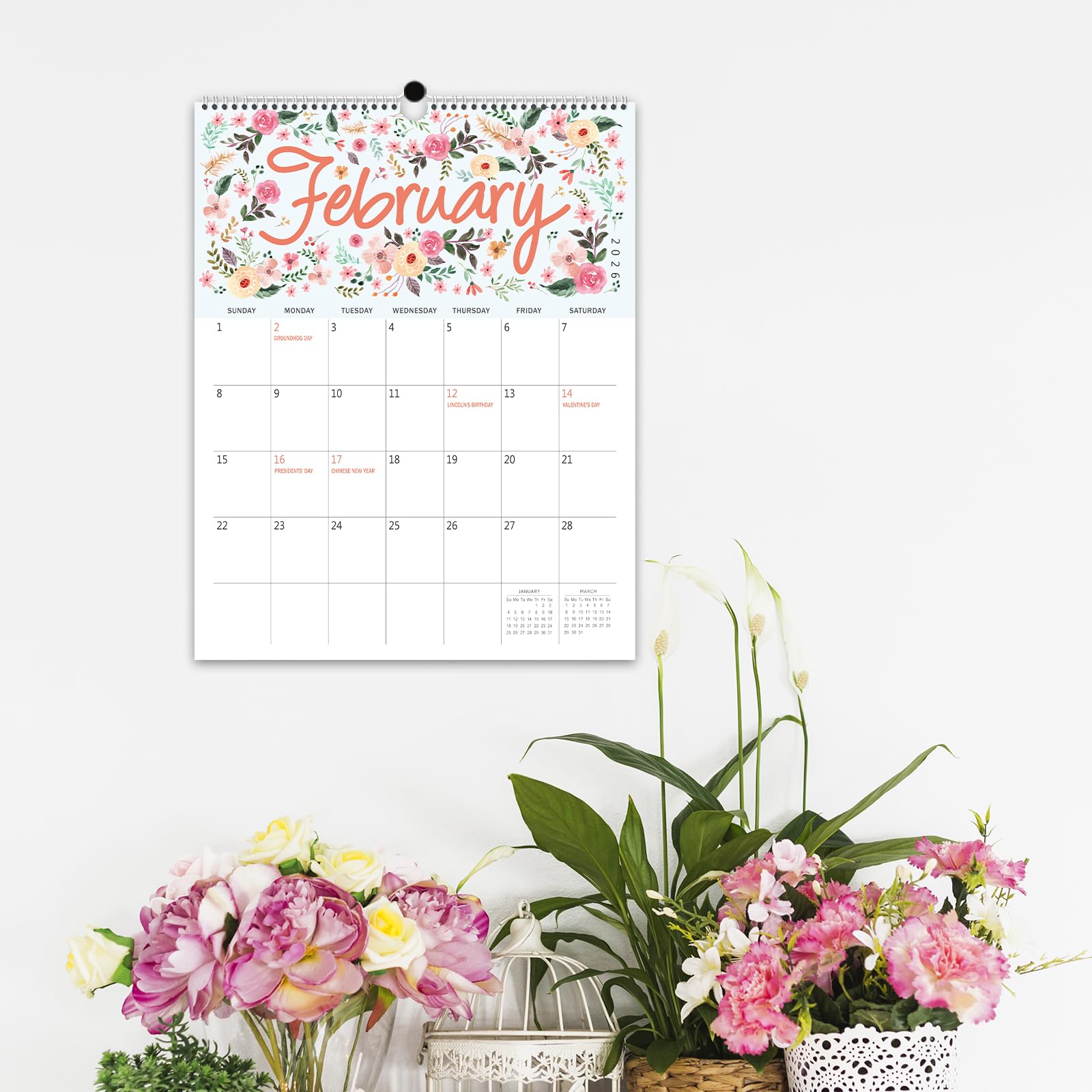 GuassLee 2025-2026 Floral Wall Calendar - 18 Month Hanging Planner (January 2025 to June 2026) - 14