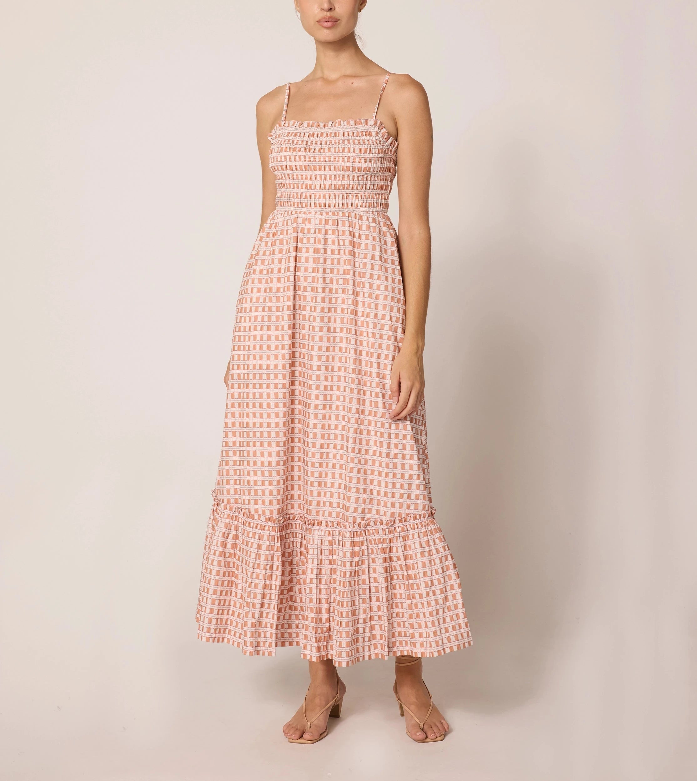 Magnolia Ankle Dress - Bellini Plaid Floral Print Women's Midi Dress | Perfect for Spring Weddings, Garden Parties & Date Nights
