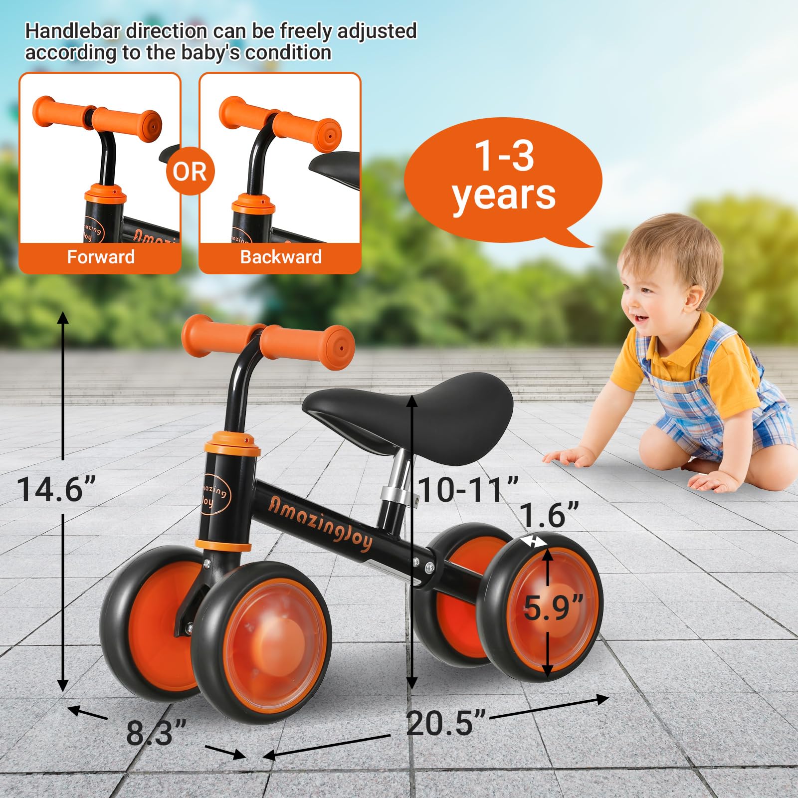 Colorful LED Balance Bike for 1-2 Year Olds - Adjustable Seat Toddler Bike | Perfect First Birthday Gift & Learning Walker Toy