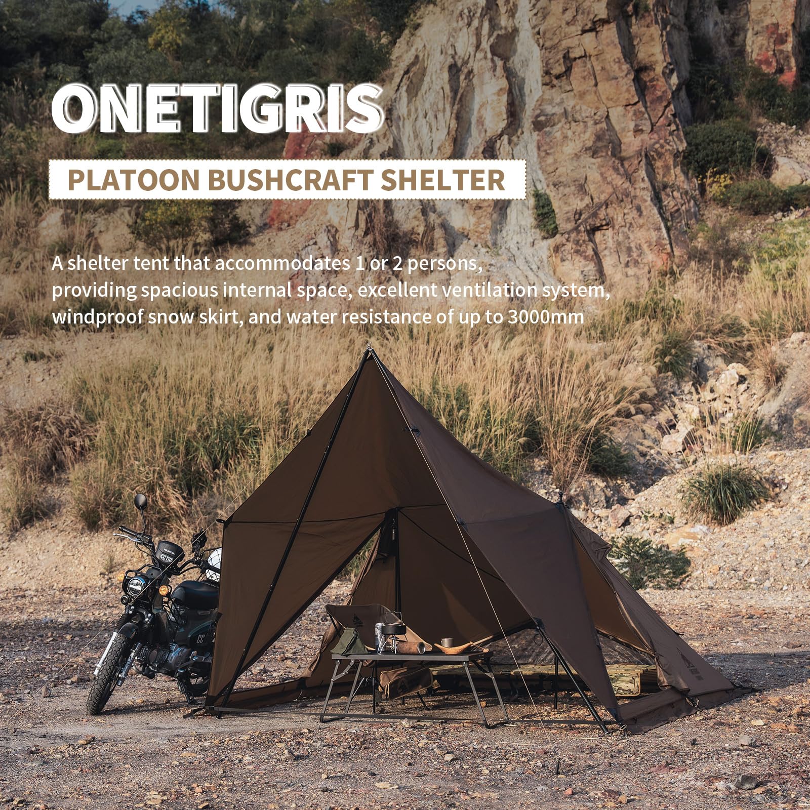 OneTigris Platoon Camping Tent - Waterproof Windproof Lightweight Survival Shelter for Outdoor Adventures, Hiking, Backpacking & Emergency Preparedness | Perfect for Camping, Bushcraft, Beach Trips & Overlanding