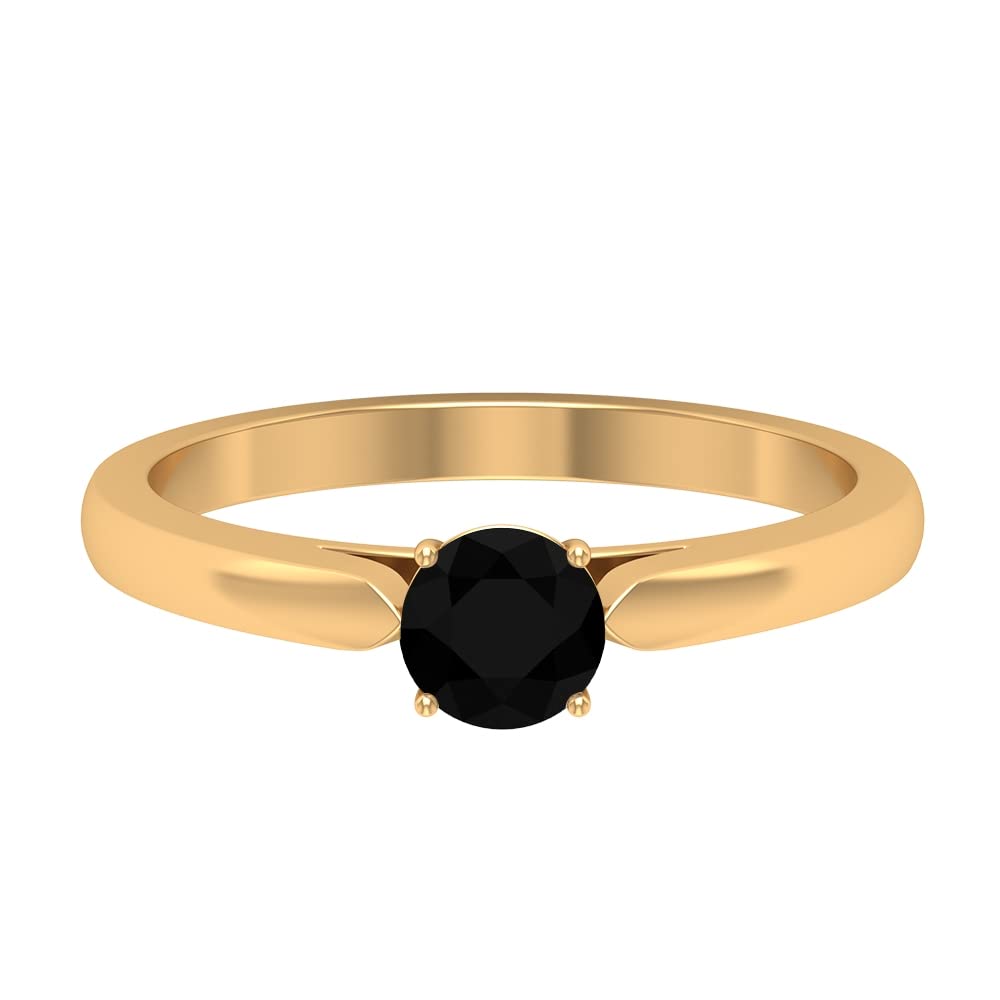 Natural Black Spinel Promise Ring for Women - 0.50 CT Solitaire Engagement Ring in 14K Solid Gold - Elegant Black Spinel Jewelry for Anniversary, Wedding & Special Occasions