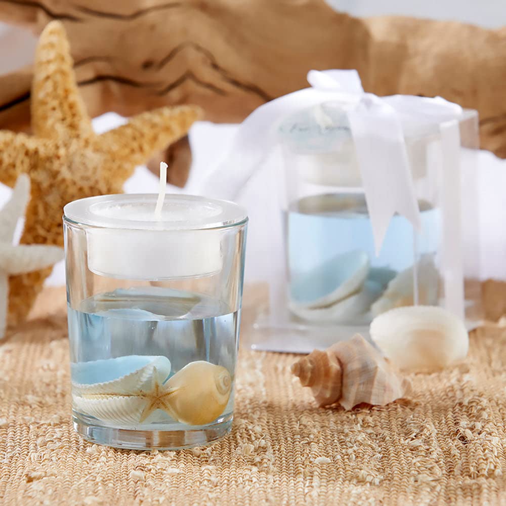Kate Aspen 24pcs Vintage Seashell Gel Tea Light Holders with Palm Wax - Elegant Glass Tealight Candle Holders for Wedding, Bachelorette Party, Bridal Shower - Perfect Home Décor Table Centerpiece & Gift Idea for Beach-Themed Events & Romantic Dinners