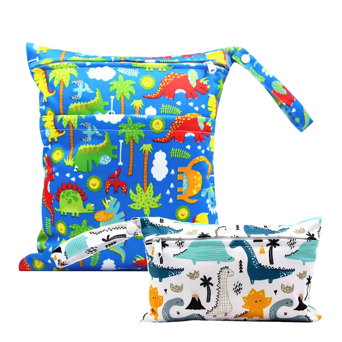 XINYIDL Waterproof Wet Dry Bags - Reusable Diaper Organizer with 2 Zipper Pockets, Multi-Purpose Toiletry Storage Pouch for Baby Essentials, Swim Gear & Travel Accessories (Dinosaur Print) - Perfect for Daycare, Beach Trips & Gym Use