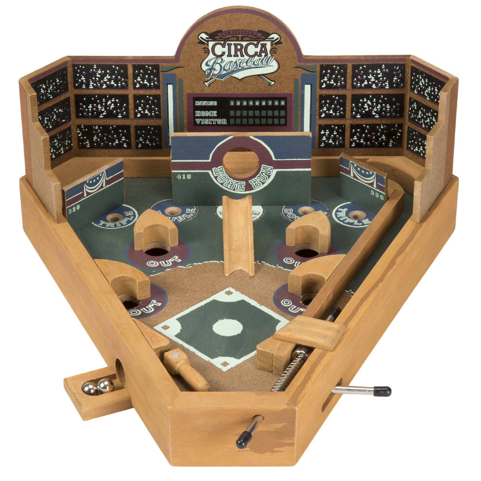 Hey Play Mini Wooden Baseball Pinball Game - Retro Arcade Toy for Adults & Kids - Fun Home & Office Decor