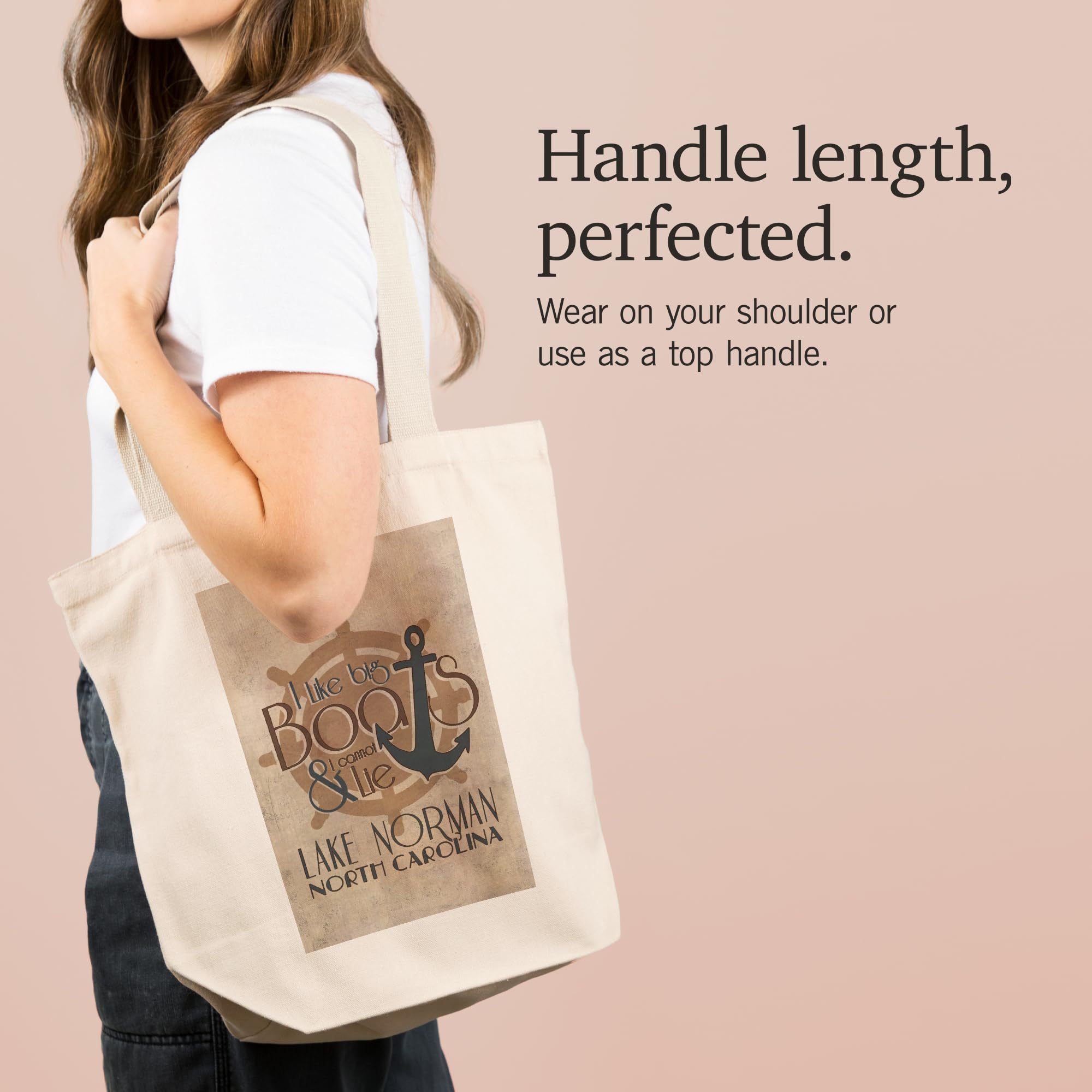 Lantern Press Lake Norman North Carolina Tote Bag - 'I Like Big Boats and I Cannot Lie' - 100% Cotton Canvas Reusable Shopping Bag for Groceries, Beach, Travel & Everyday Use