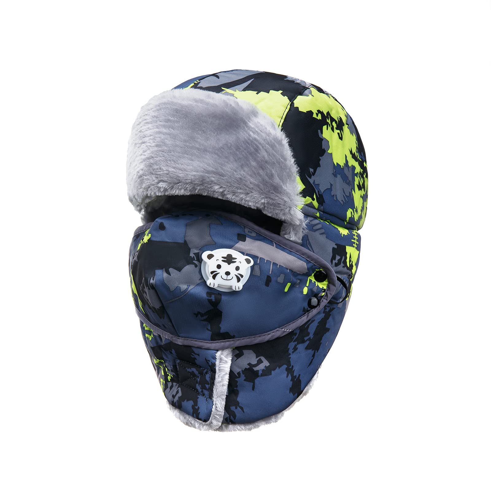 Kids Winter Trapper Hats - Warm Fleece-Lined Ski Cap with Ear Flaps & Removable Face Mask | Fur-Trimmed Trooper Hat for Boys & Girls | Perfect for Skiing, Snowboarding & Outdoor Winter Activities