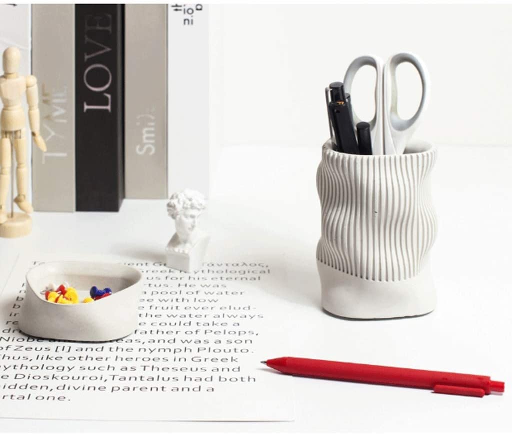 Concrete Pen Holder & Desk Organizer - Wavy Shape Pencil Cup for Office & Home, Minimalist Cement Pencil Holder for Men & Women | Perfect for Desks, Study Tables & Workspace Organization