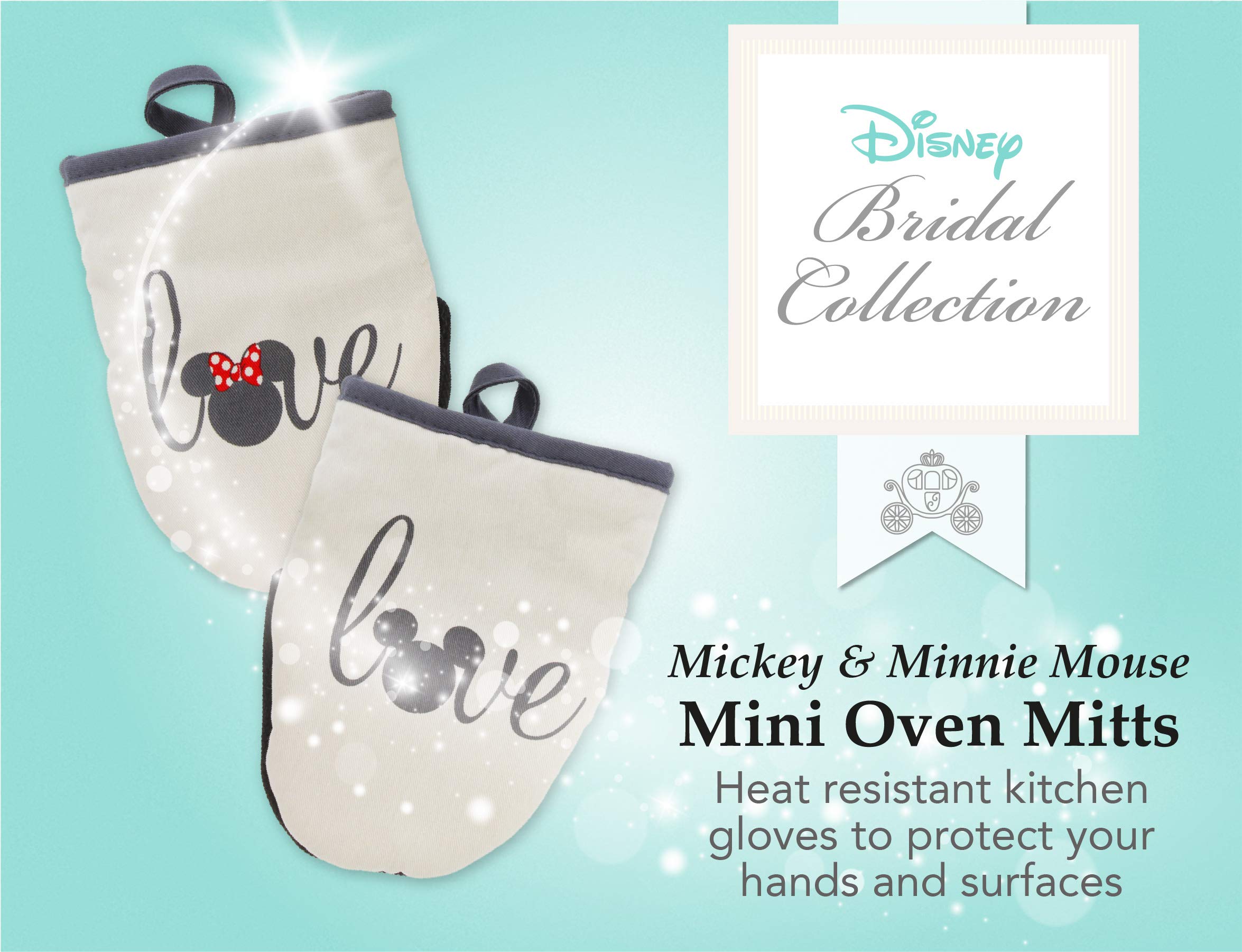 Disney Heat Resistant Mini Oven Mitts Set of 2 - Insulated Kitchen Gloves for Baking, Cooking & Grilling - Non-Slip Grip with Hanging Loop (5.5x7 Inches) - Mickey & Minnie Mouse Design - Perfect for Holiday Baking, Potlucks & Family Gatherings