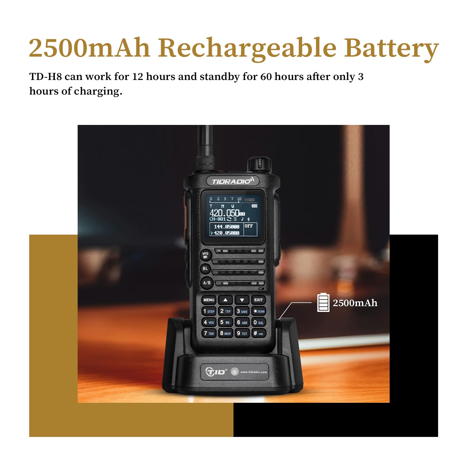 TIDRADO TD-H8 10W Dual Band Ham Radio Transceiver with Wireless Programming - Black (1 Pack) | Amateur Two Way Radio for Outdoor Adventures, Emergency Communication & Hobbyists