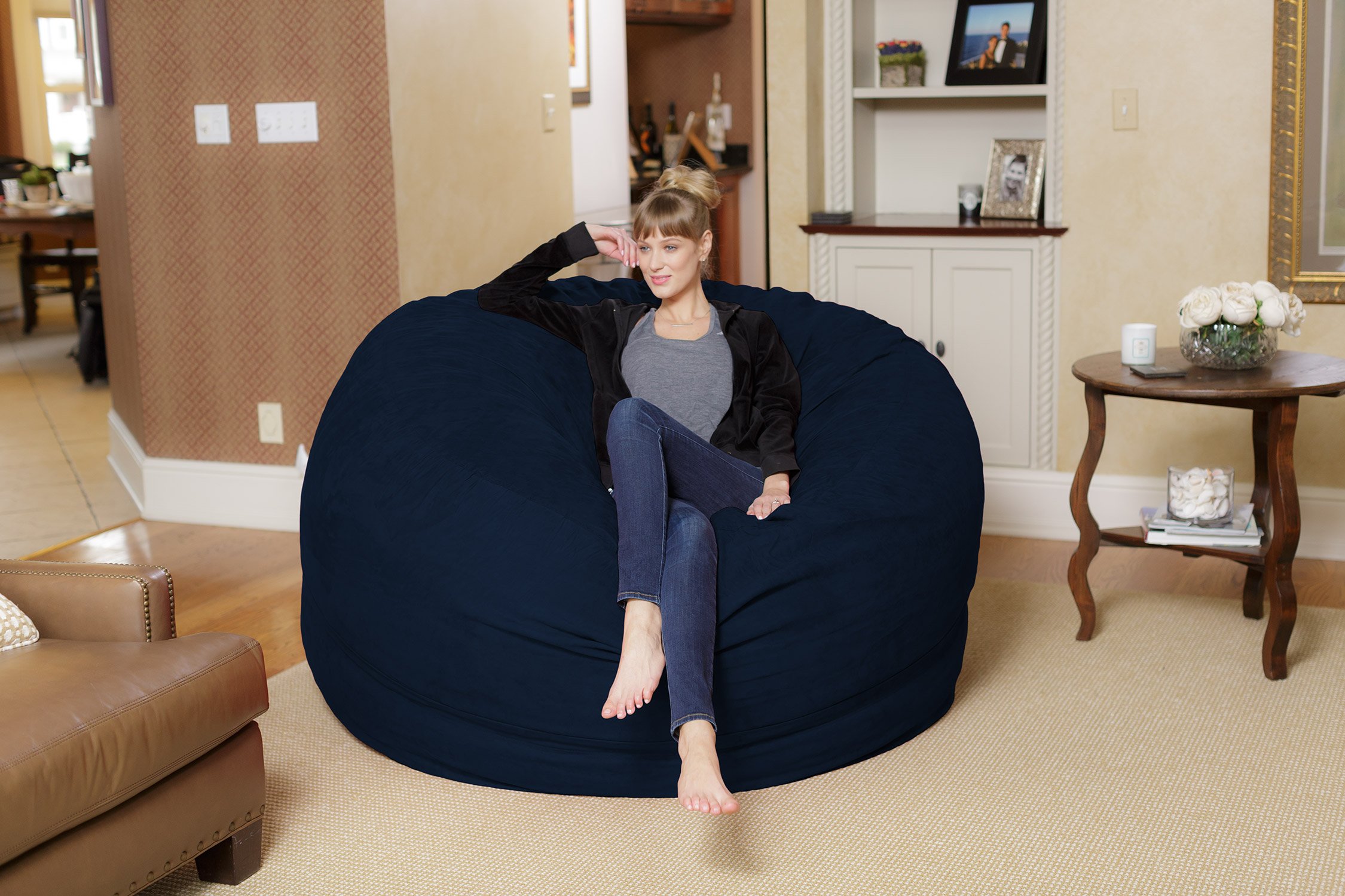 Chill Sack Giant 6' Memory Foam Bean Bag Chair - Oversized Sofa with Soft Microfiber Cover (Navy Blue) for Living Room, Game Room & Dorm Relaxation