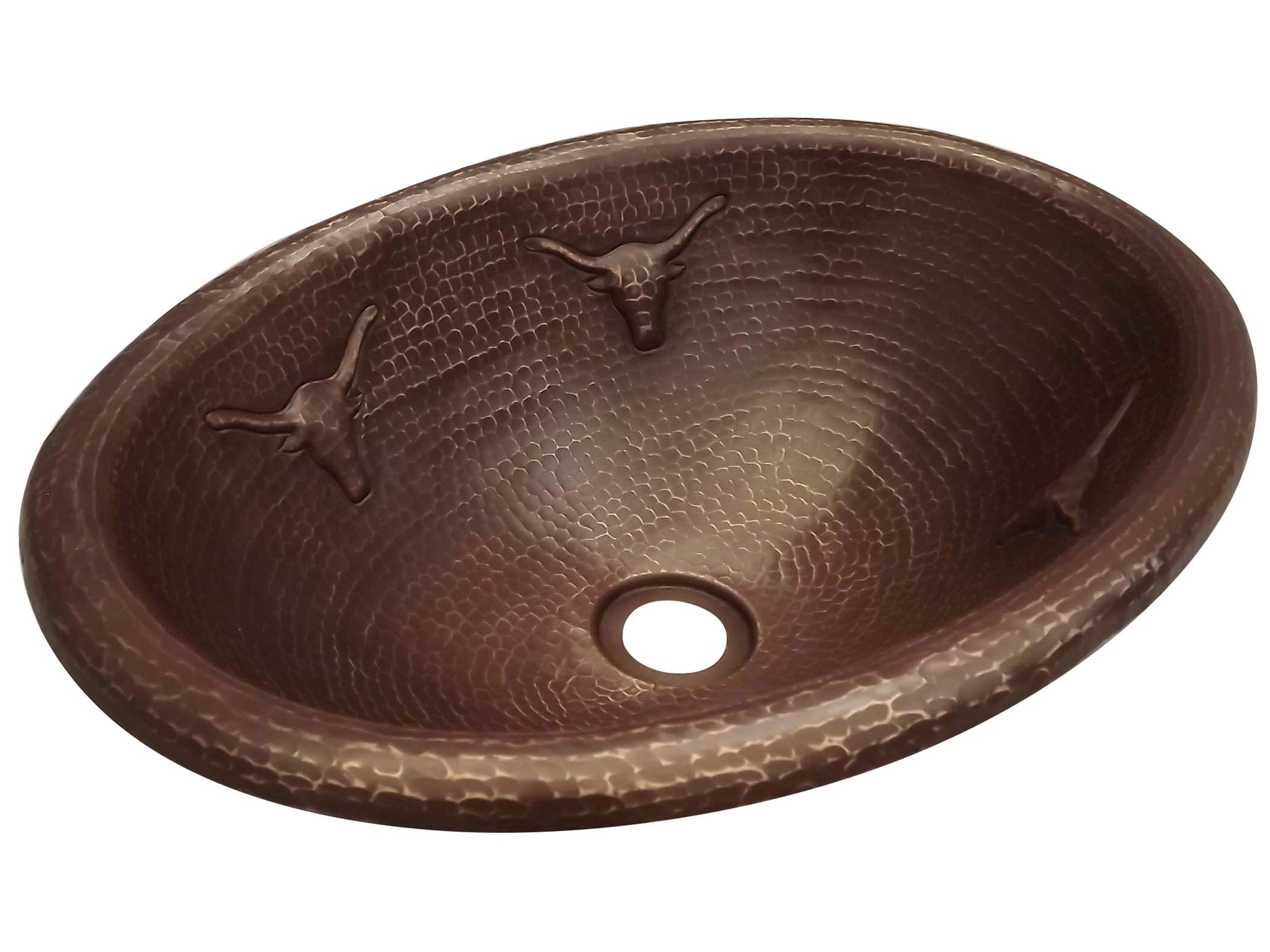 Stylish Oval Copper Sink with Longhorns Design - Perfect for Rustic Farmhouse, Western, and Ranch Style Bathrooms & Kitchens