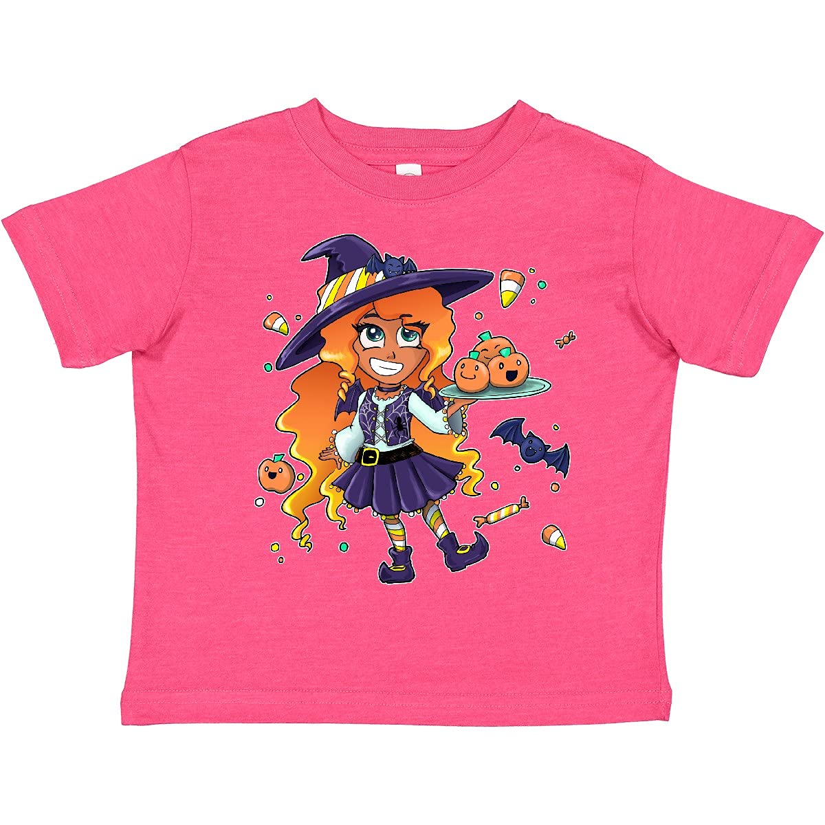 Inktastic Halloween Candy Corn Witch with Pumpkins Toddler T-Shirt - Cute Halloween Outfit for Kids, Trick or Treat Costume, Fall Festival Apparel