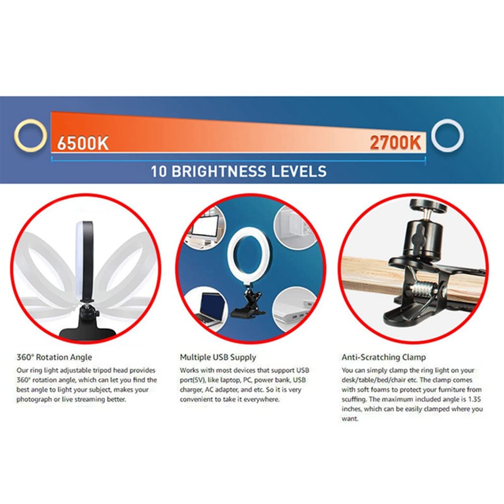 Zunedhys 1Set Ring Lamp with Tripod & Phone Holder for Laptop Computer Desktop, Perfect for Video Conference Lighting, Home Office, and Content Creation