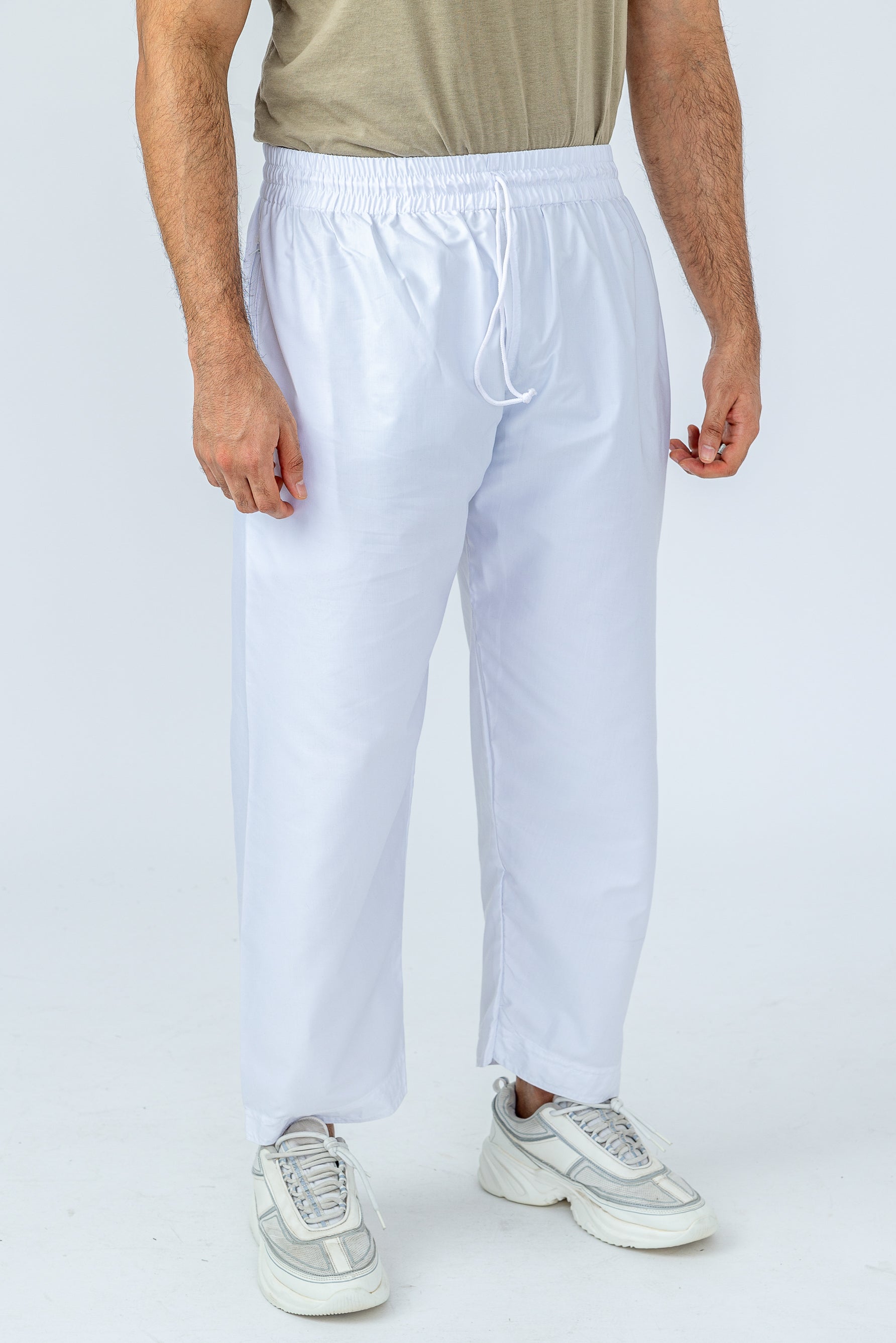 Men's Comfortable White Pants with Elastic Waistband & Zipper Pocket - Perfect for Casual Wear, Office & Travel