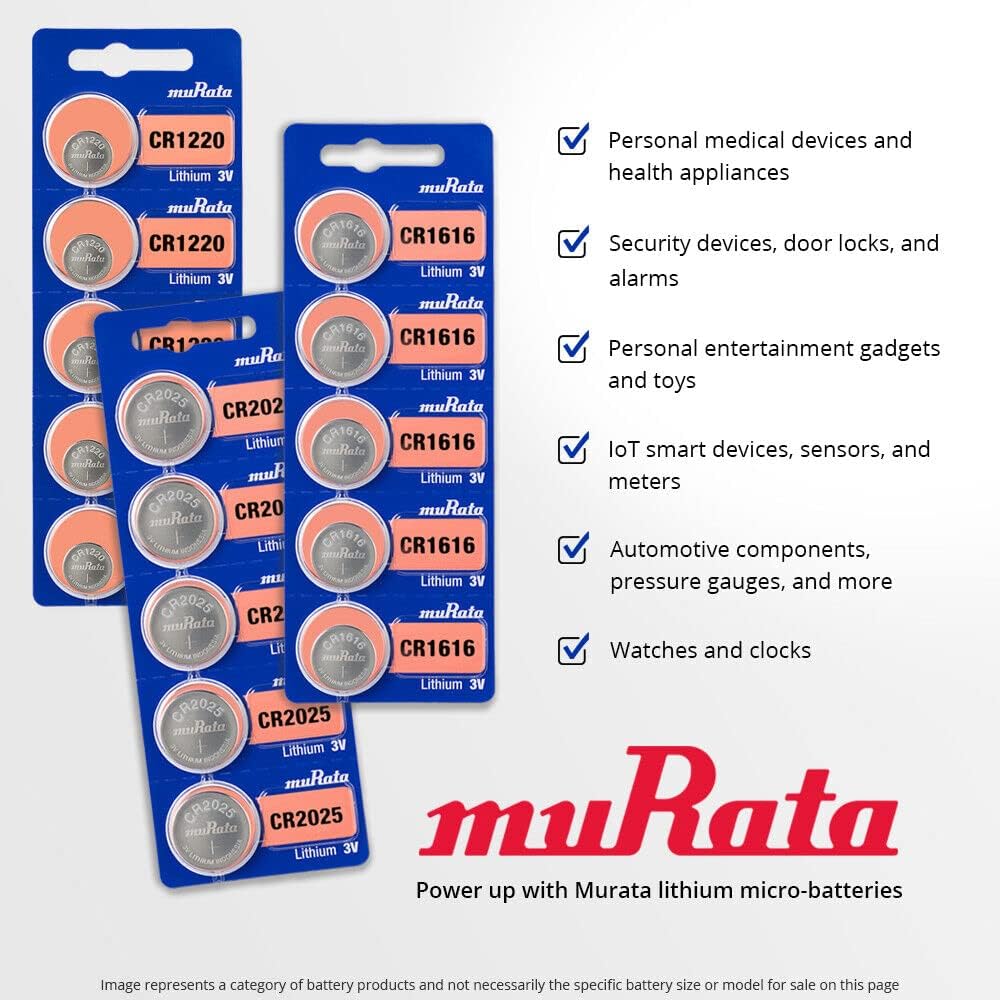 Murata CR2032 3V Lithium Coin Cell Battery - 2 Pack, Replacement for Sony CR2032 - Perfect for Watches, Key Fobs, Calculators & Medical Devices