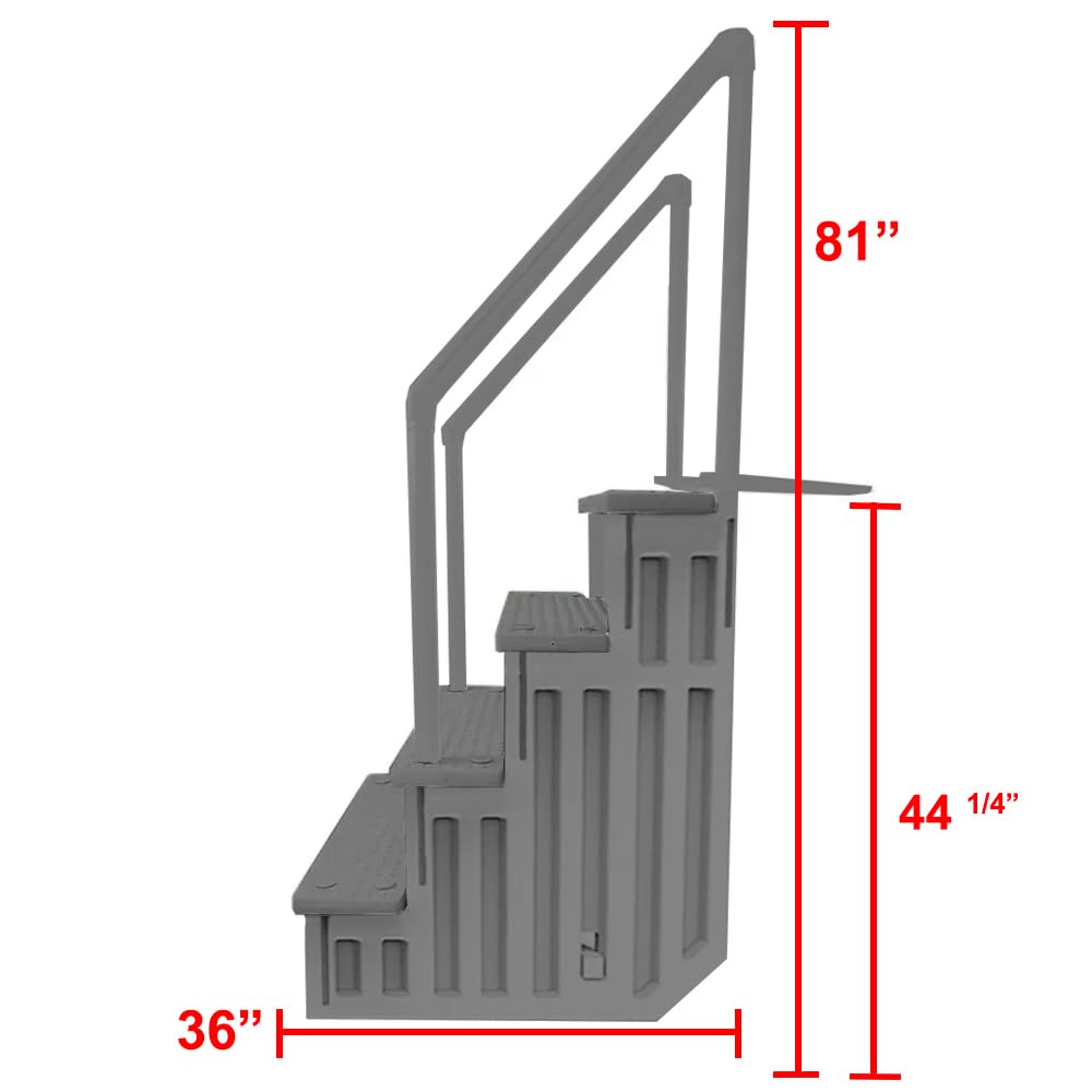 Aqua Select Anti-Slip Swimming Pool Steps for Above Ground Pools - Gray, Deck Mountable (48