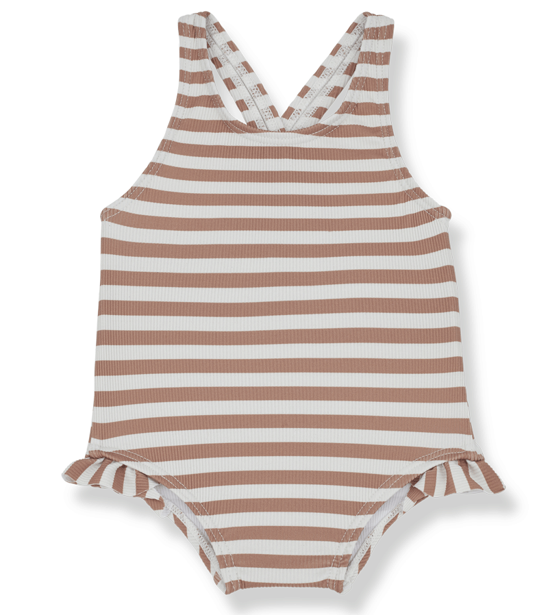 1+ in the Family Striped Apricot Margherita Swimsuit - Women's One Piece Bathing Suit for Beach, Pool & Summer Vacation