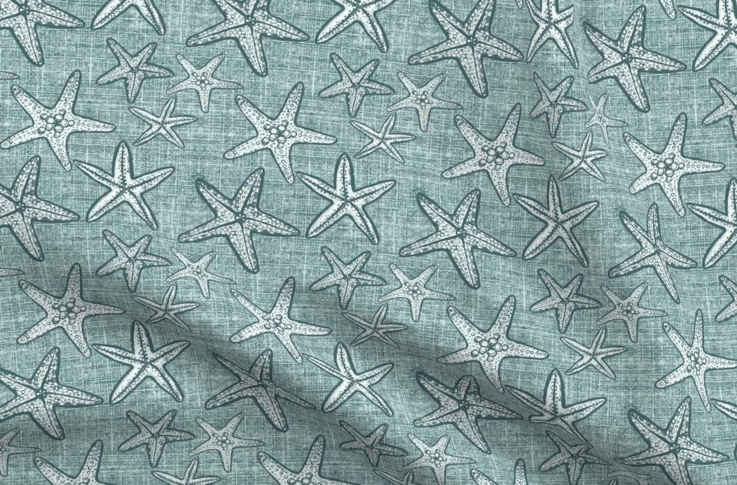 Starfish Textured Pine Mint Printed Minky Fabric Fat Quarter - Soft Plush for Sewing Baby Blankets, Quilt Backing & Home Decor - Beach Themed Nursery & Coastal Living Room Accents