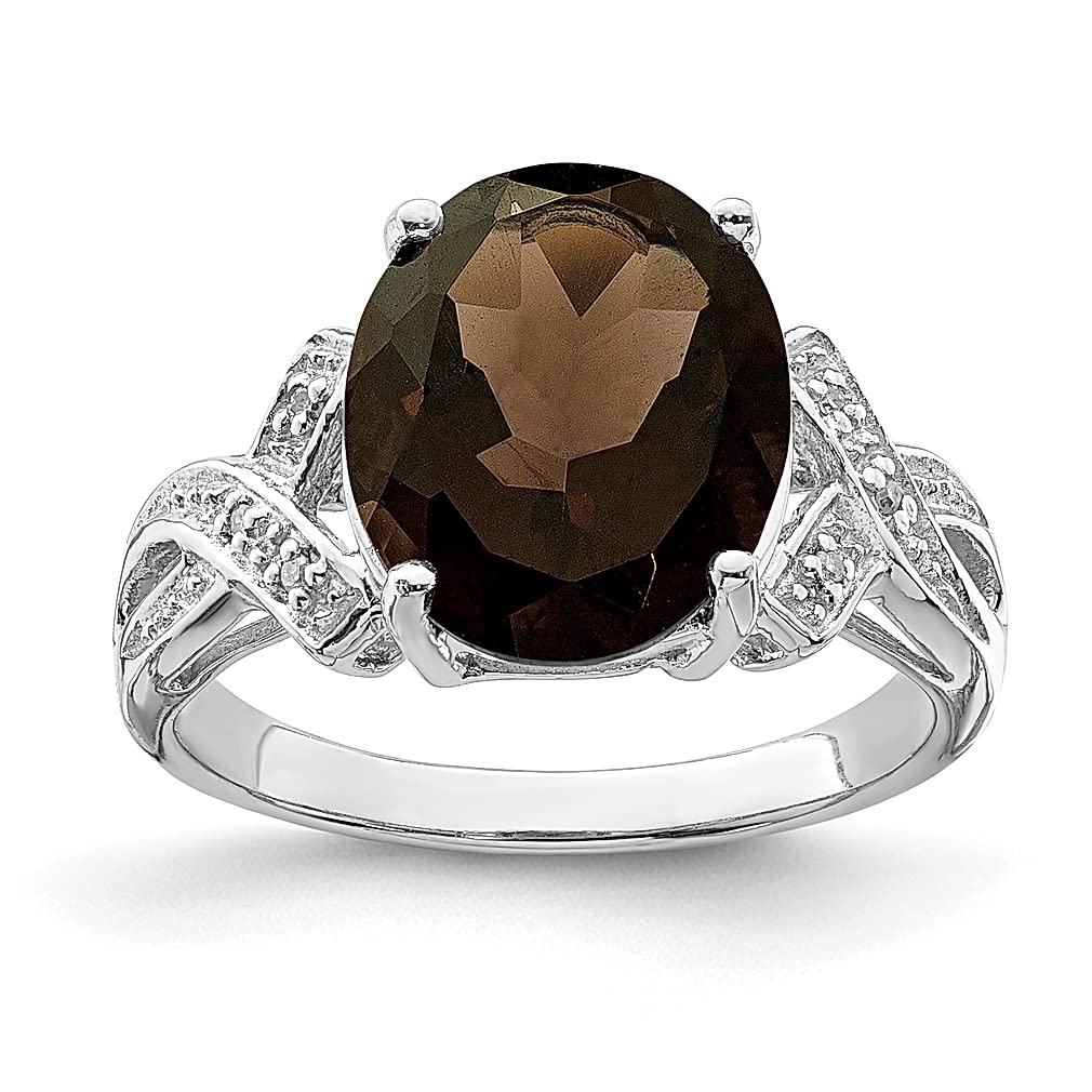 925 Sterling Silver Smoky Quartz Ring for Women - Elegant Diamond Band Jewelry Gift for Her - Perfect for Anniversaries & Special Occasions