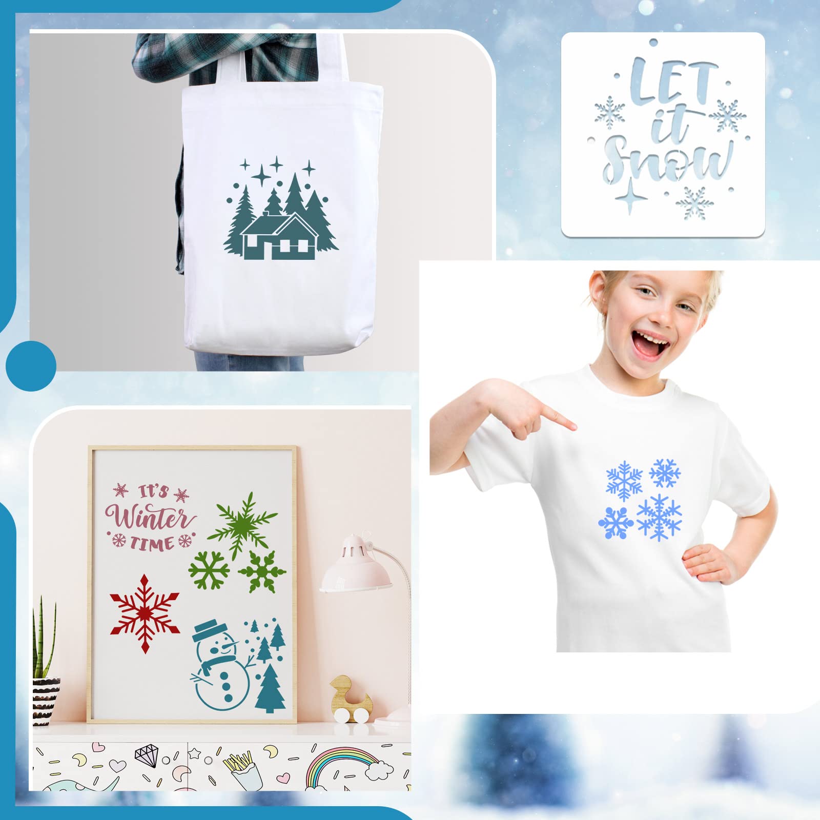 20-Piece Reusable Animal & Plant Stencil Templates for Painting - DIY Christmas, Spring, Summer, Winter Designs - Perfect for Wood, Wall & Home Decor (Snowflake Pattern) - Great for Crafting, Scrapbooking & Holiday Decorations